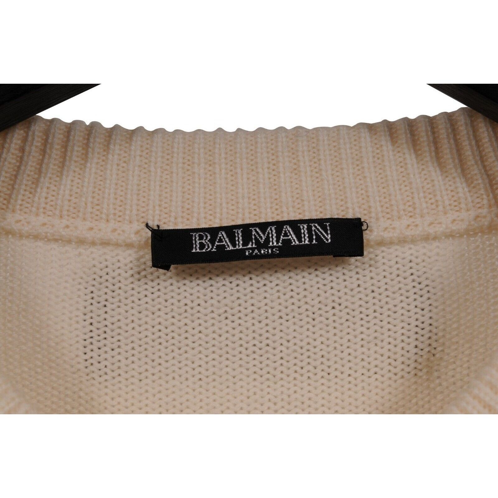 Balmain Glitter Stripped Sweater Cream Silver Wool Size US L / EU 52-54 / 3 - 4 Thumbnail