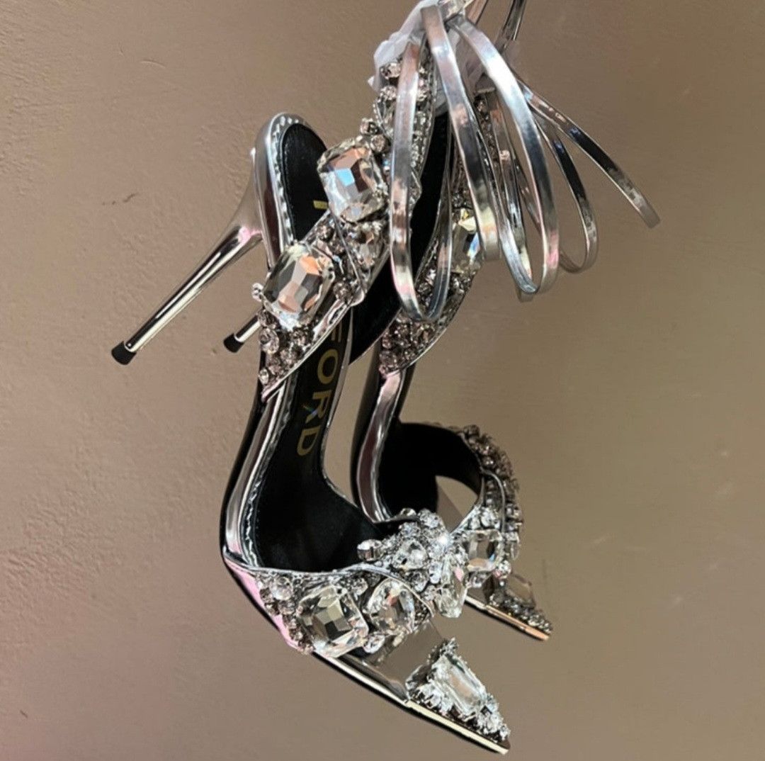 Tom Ford TOM FORD Runway Mirror Crystal Ankle Wrap Sandals Sz 41 Size US 11 / IT 41 - 2 Thumbnail