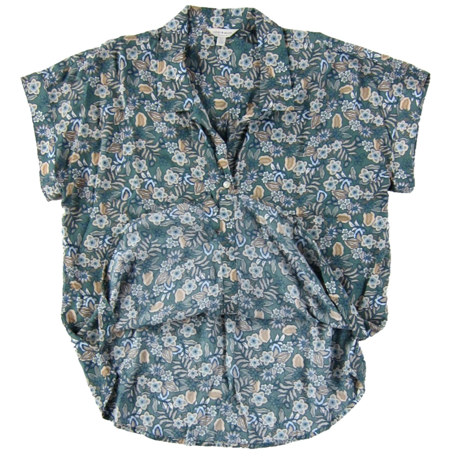 Lucky Brand Lucky Brand Button-Up Short Sleeve Blouse S Womens Floral 100% Rayon Green Brown Blue Size S / US 4 / IT 40 - 5 Thumbnail