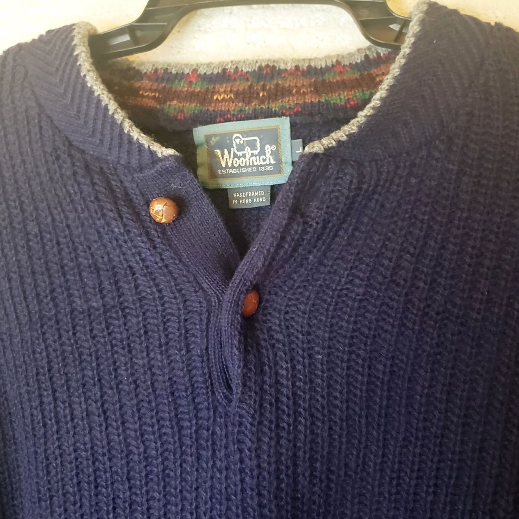 Vintage Woolrich Sweater Wool Men's L Henley Collar Leather Button Long Sleeve Blue Fall Winter Size US L / EU 52-54 / 3 - 4 Thumbnail