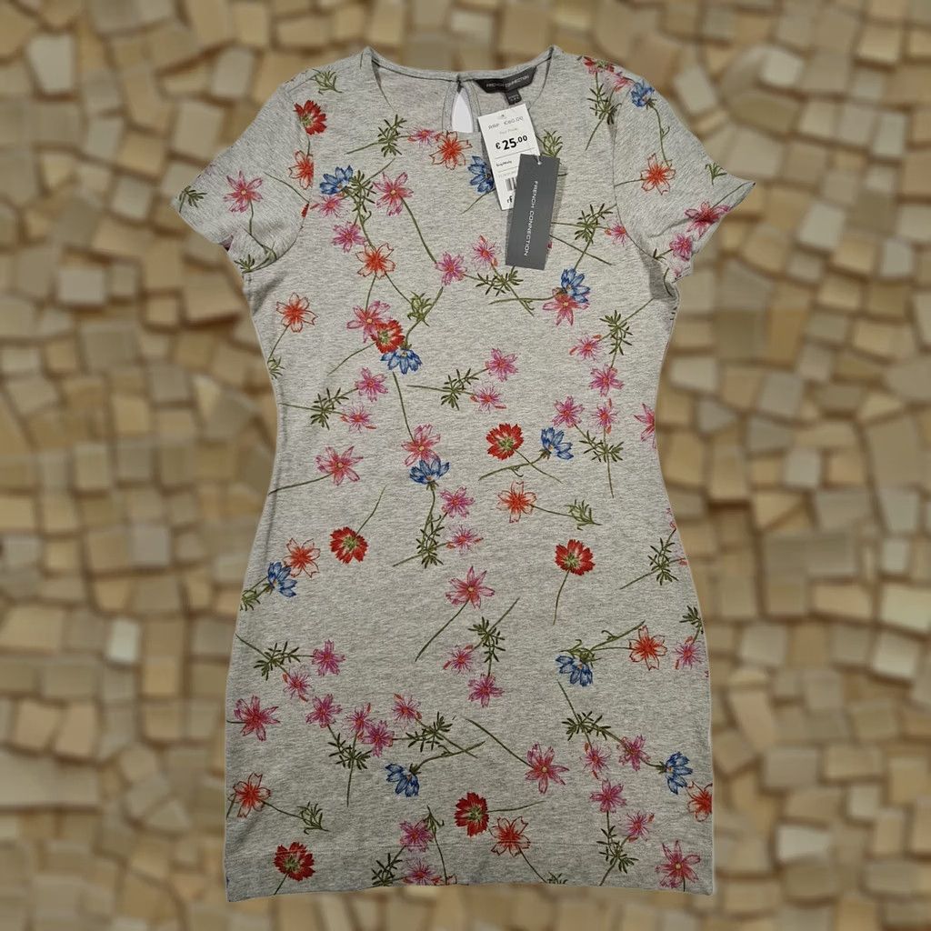 French Connection French Connection Womens Dress Grey 12 UK Floral Short Sleeves Jersey Bodycon Dress Size XL / US 12-14 / IT 48-50 - 1 Thumbnail