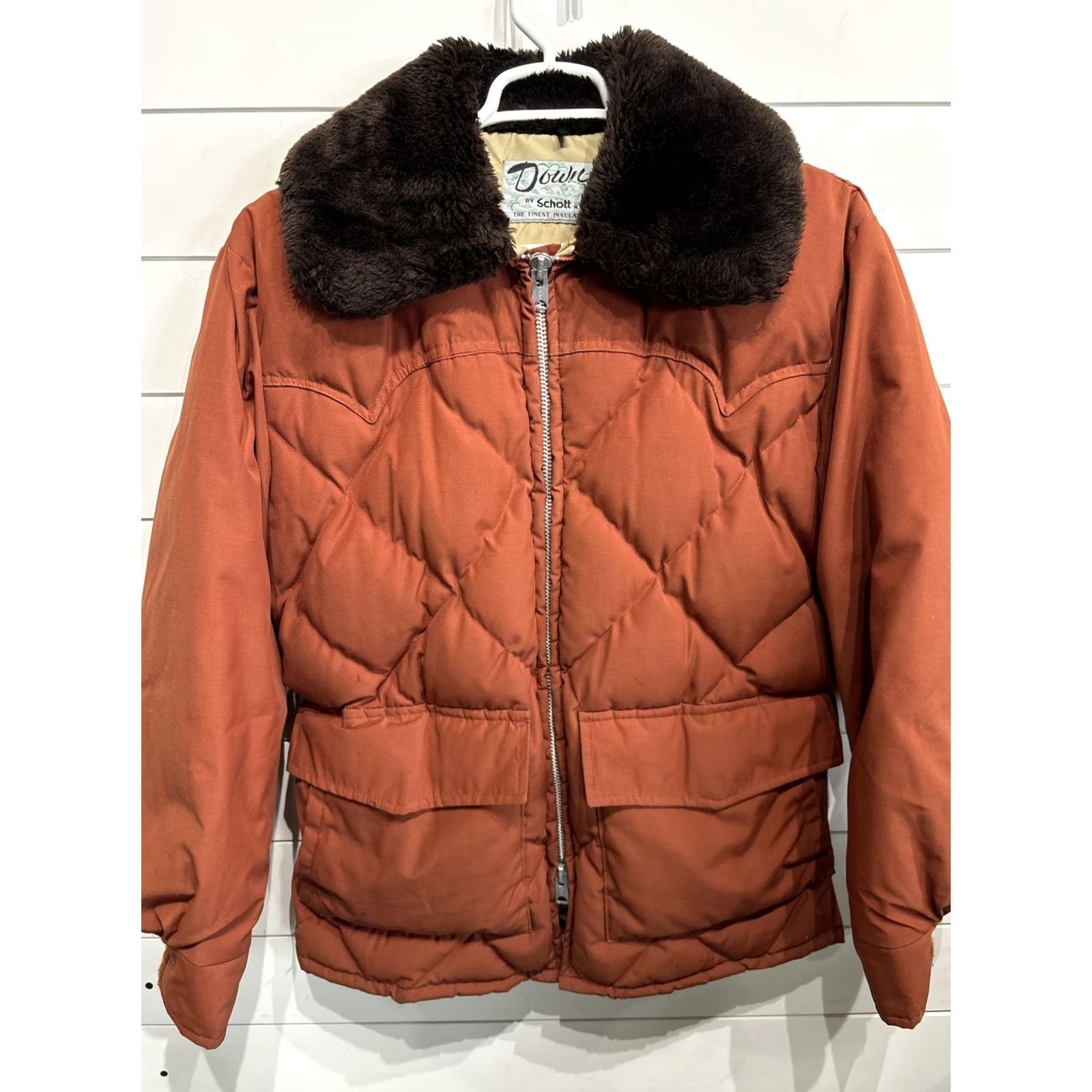 Schott VINTAGE SCHOTT NYC Goose Down Diamond Quilted Puffer Coat Jacket Made USA Mens Large Orange Quilted Puffer Coat Mens L USA 80s Size US L / EU 52-54 / 3 - 2 Thumbnail
