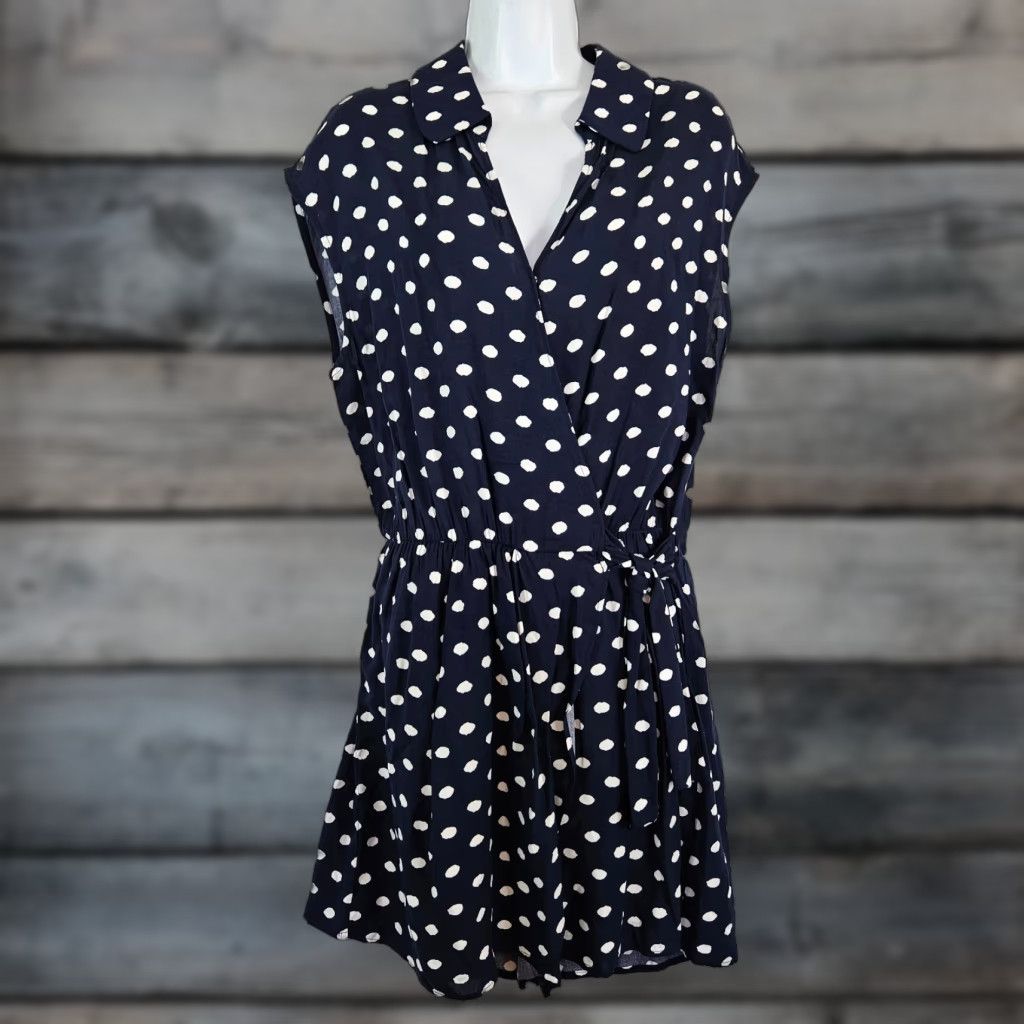 Vintage Molly Bracken Romper Womens L Blue White Polka Dot Viscose Short Sleeveless Collared Casual Summer Spring One-Piece Size 36" / US 14 / IT 50 - 1 Thumbnail
