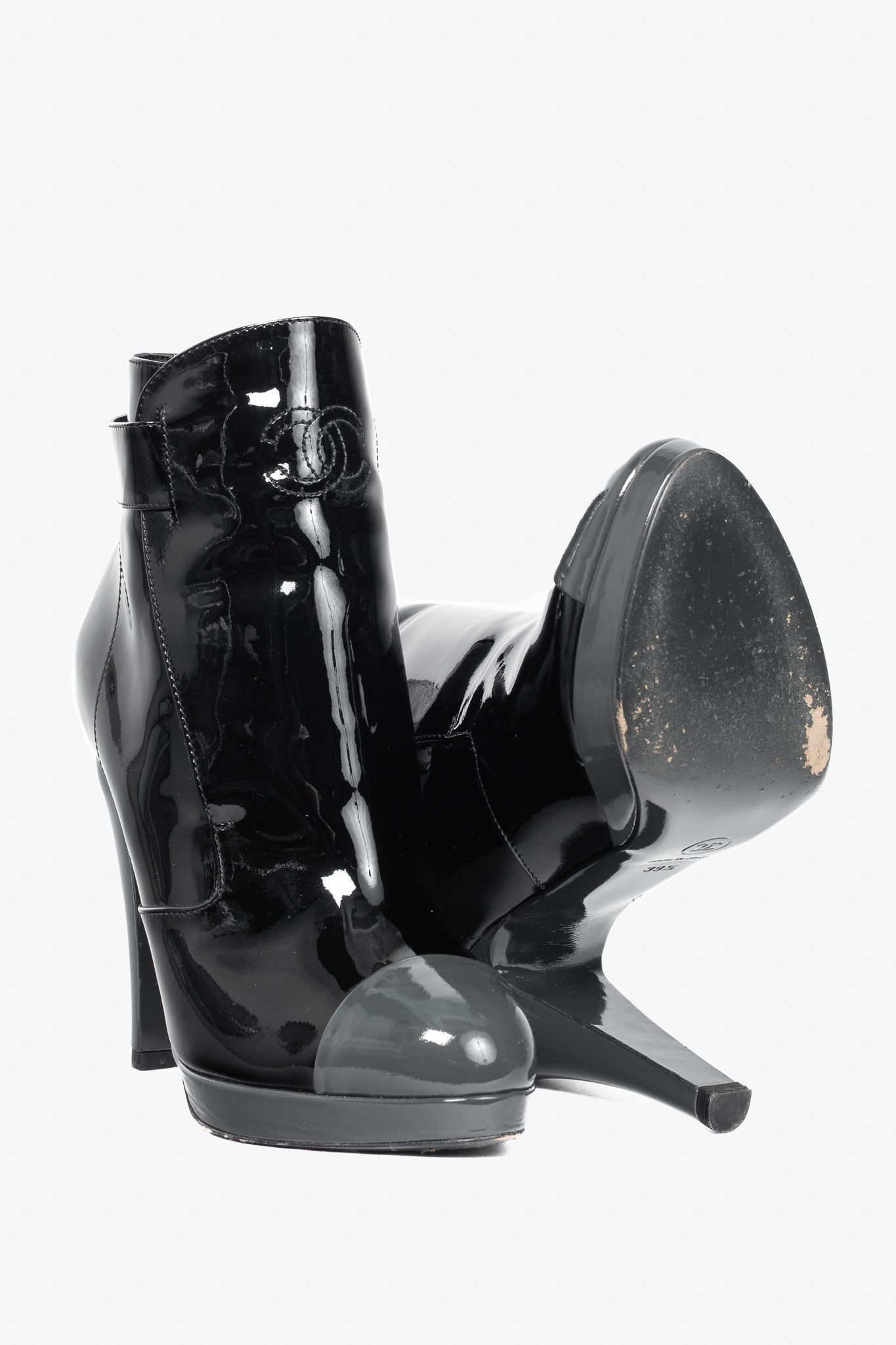 Chanel Chanel Black Patent Leather Cap-Toe Platform Booties Size US 9.5 / IT 39.5 - 4 Thumbnail