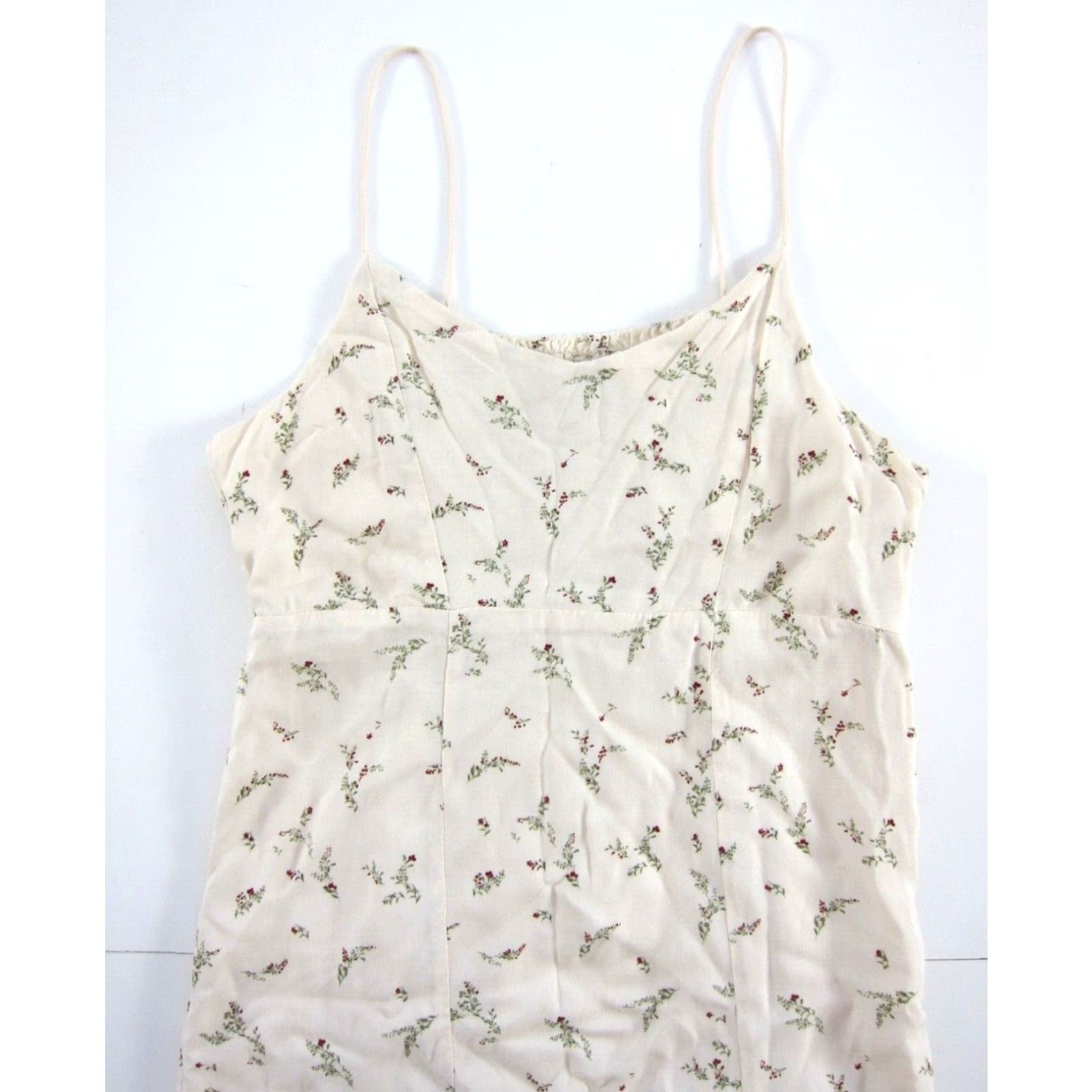 Vintage VINTAGE b.young The Collection Ivory Green Red Floral Spaghetti Strap Tank Slip Dress 2 Size XS / US 0-2 / IT 36-38 - 4 Thumbnail