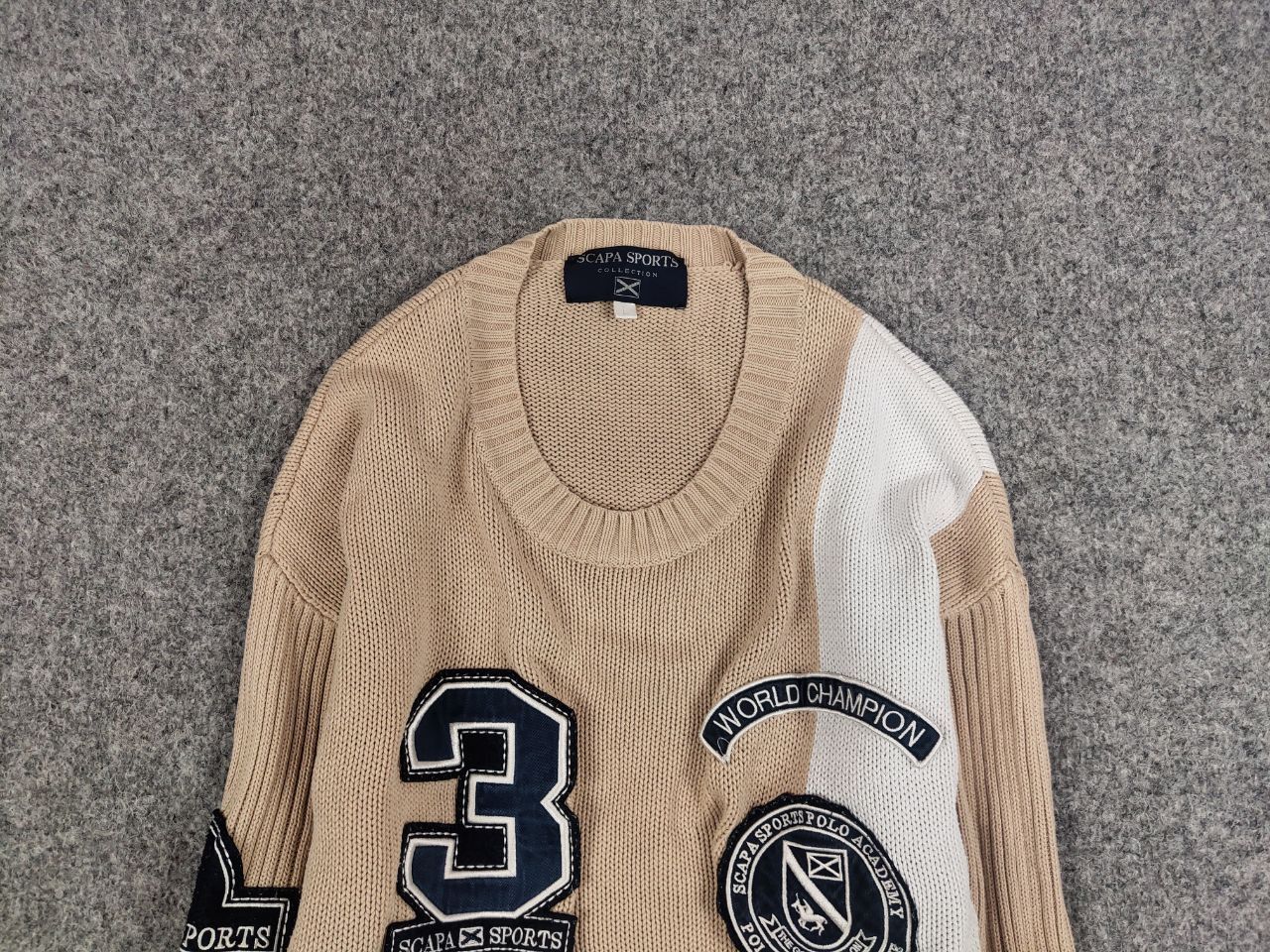 Japanese Brand Vintage 90's Polo Skarpa Sports Knit beige Patchwork Sweater Size US L / EU 52-54 / 3 - 3 Thumbnail