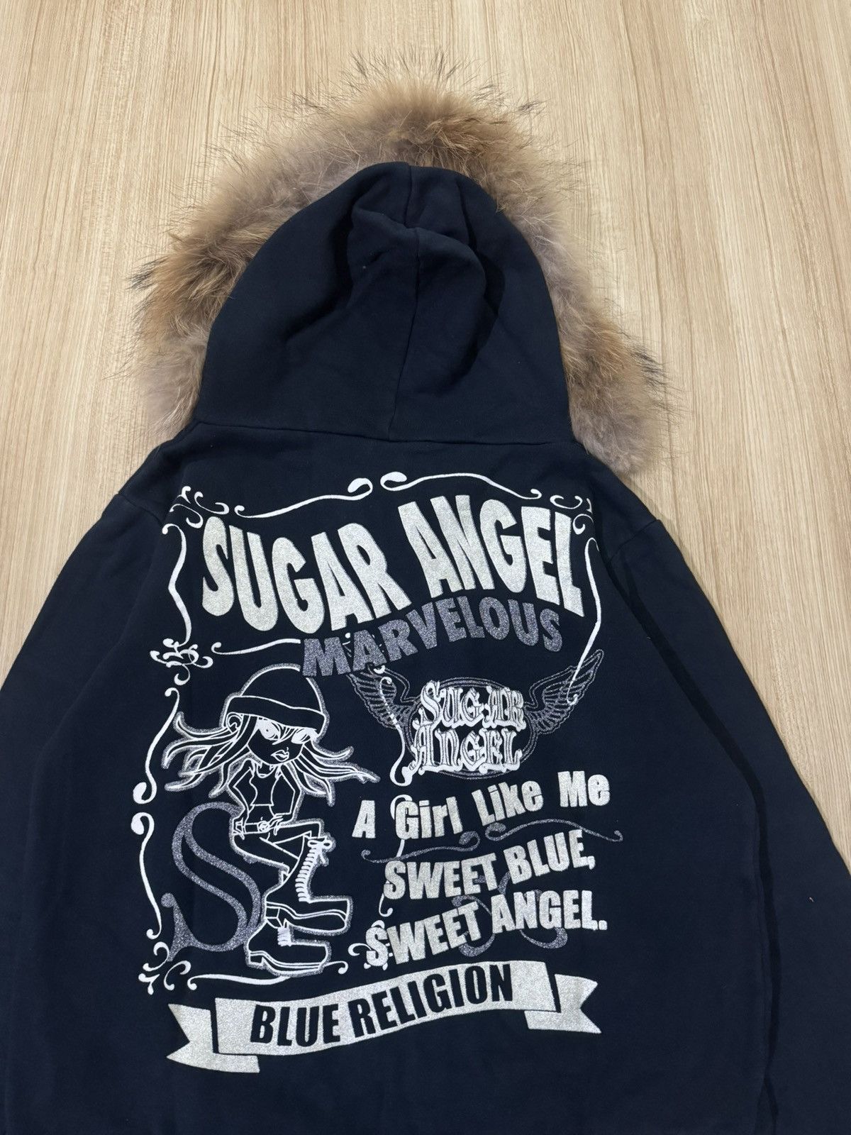 Japanese Brand FUR HOODIE BY SUGAR ANGEL MARVELOUS BLUE RELIGION Size S / US 4 / IT 40 - 2 Thumbnail