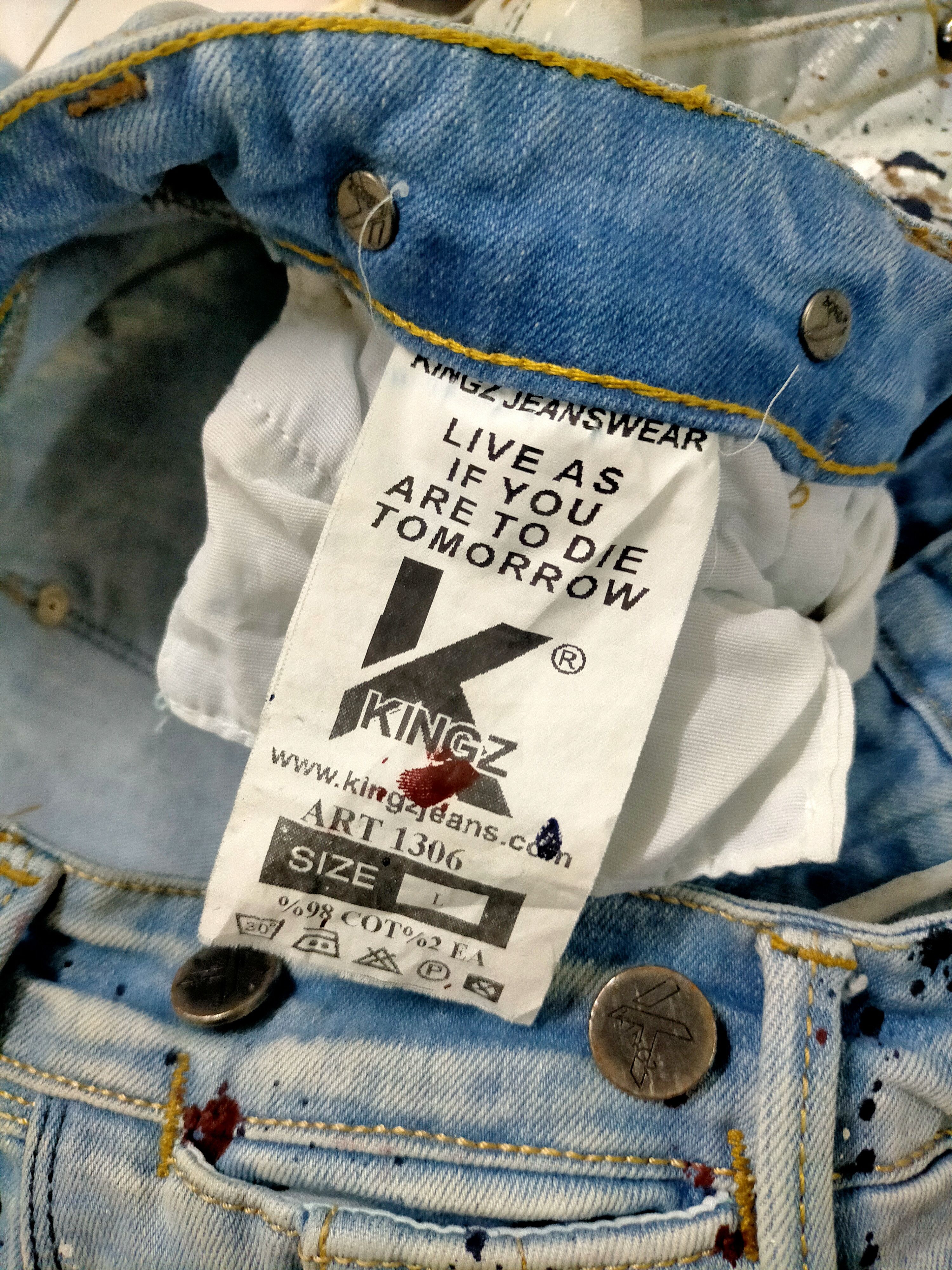 If Six Was Nine × Japanese Brand × Le Grande Bleu (L.G.B.) 🔥Rare Splatter Kingz Art Denim Crazy Design Size US 35 - 10 Thumbnail