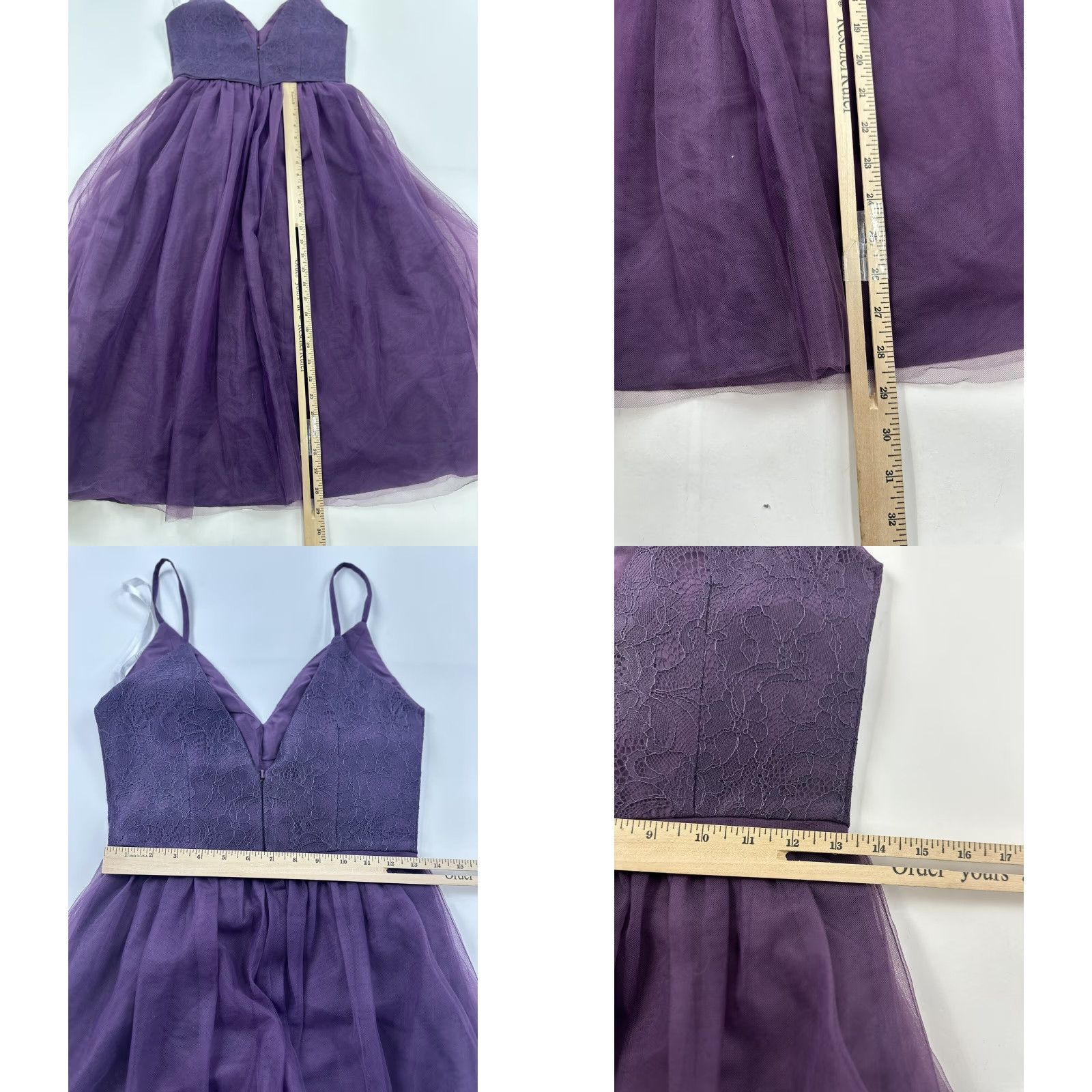 Vintage David’s Bridal Dress Women’s 2 Plum Purple Sleeveless Lace Bridesmaid Dress Size XS / US 0-2 / IT 36-38 - 8 Thumbnail