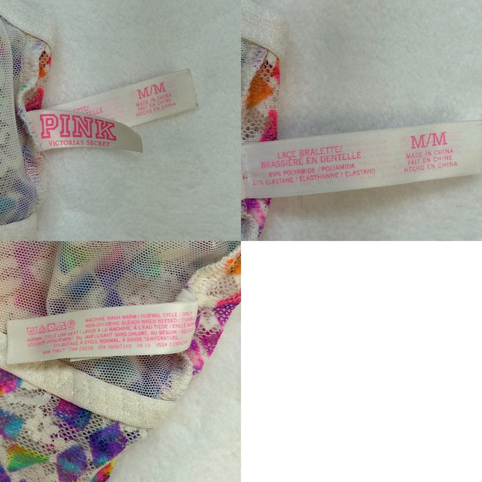 Victoria's Secret VINTAGE VS PINK Bralette Lace Racerback Sheer Neon Y2K Festival Lingerie Size M Womens Bralette Wireless Lace Semi-Sheer Geometric Pattern White Size ONE SIZE - 8 Thumbnail