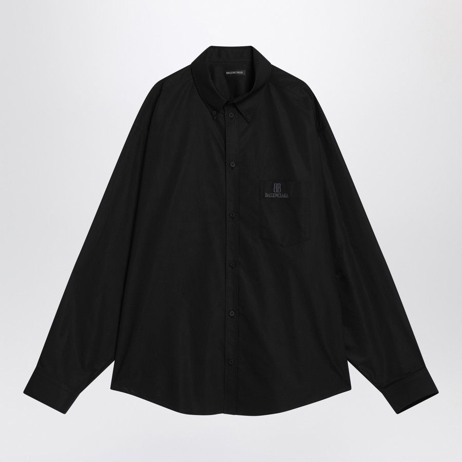 Balenciaga o1d2blof0226 Cotton Logo Shirt in Black Size US S / EU 44-46 / 1 - 1 Thumbnail