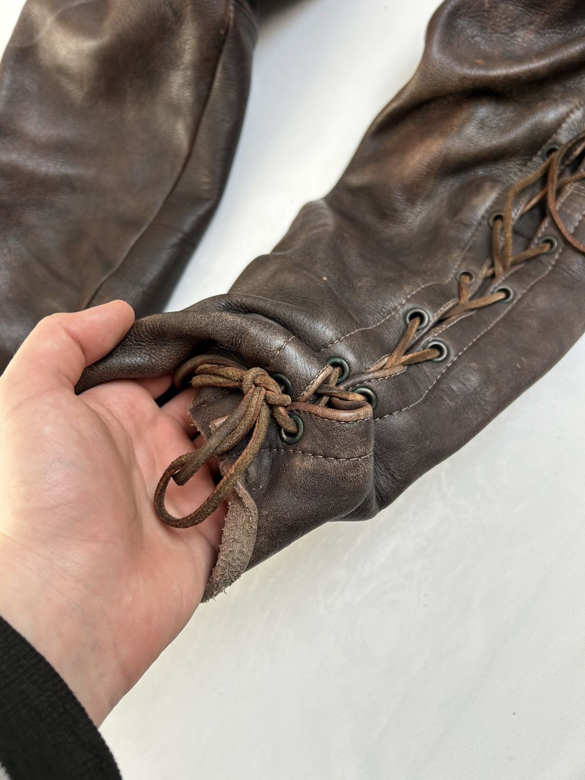 Vintage Heavy Vintage Leather Lace-Up Pants 90s Biker Archive Style Size 32" / US 10 / IT 46 - 5 Thumbnail