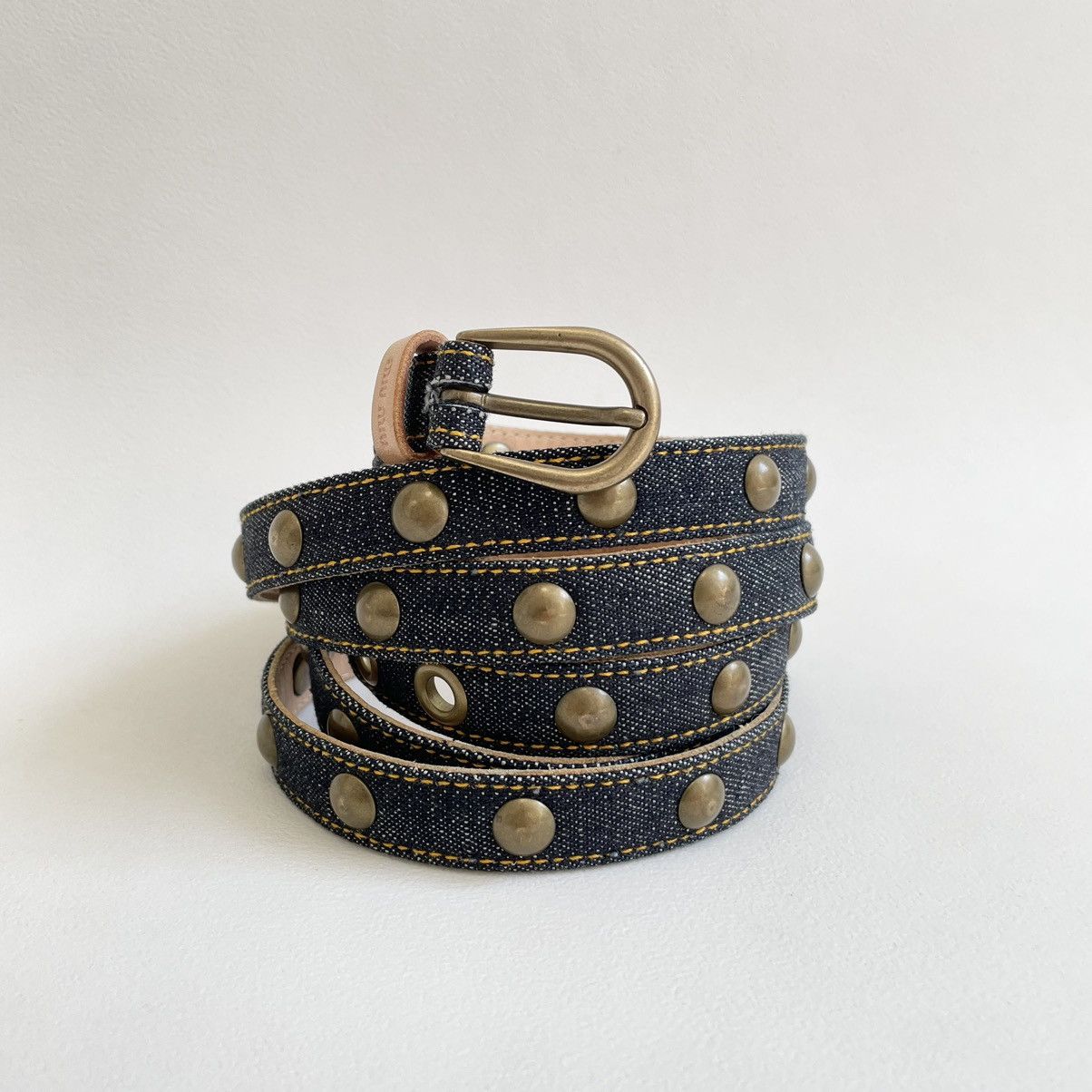 Miu Miu Blue Studded Denim Double Wrap Belt Size 32 - 1 Thumbnail