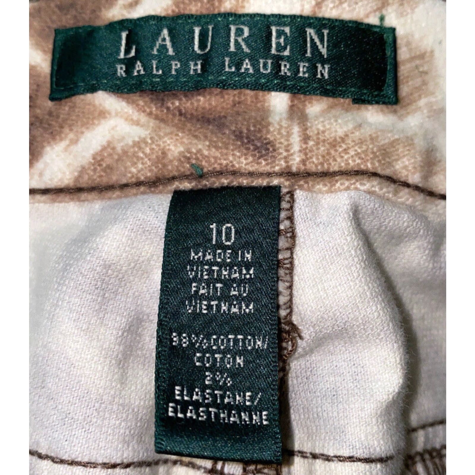Ralph Lauren Lauren Ralph Lauren Womens Pants Brown/White Leaf Print Size 10 Casual Cotton Flat Front Mid Rise 30.5 Inseam Womens Size 32" / US 10 / IT 46 - 7 Thumbnail