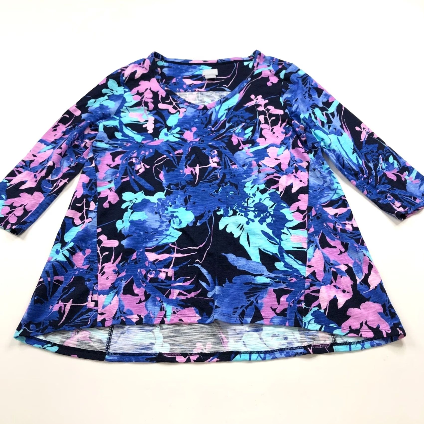 Vintage Chico's Blouse Womens 1 Medium Cotton Modal Pullover Top All Over Print MINT Size M / US 6-8 / IT 42-44 - 2 Thumbnail