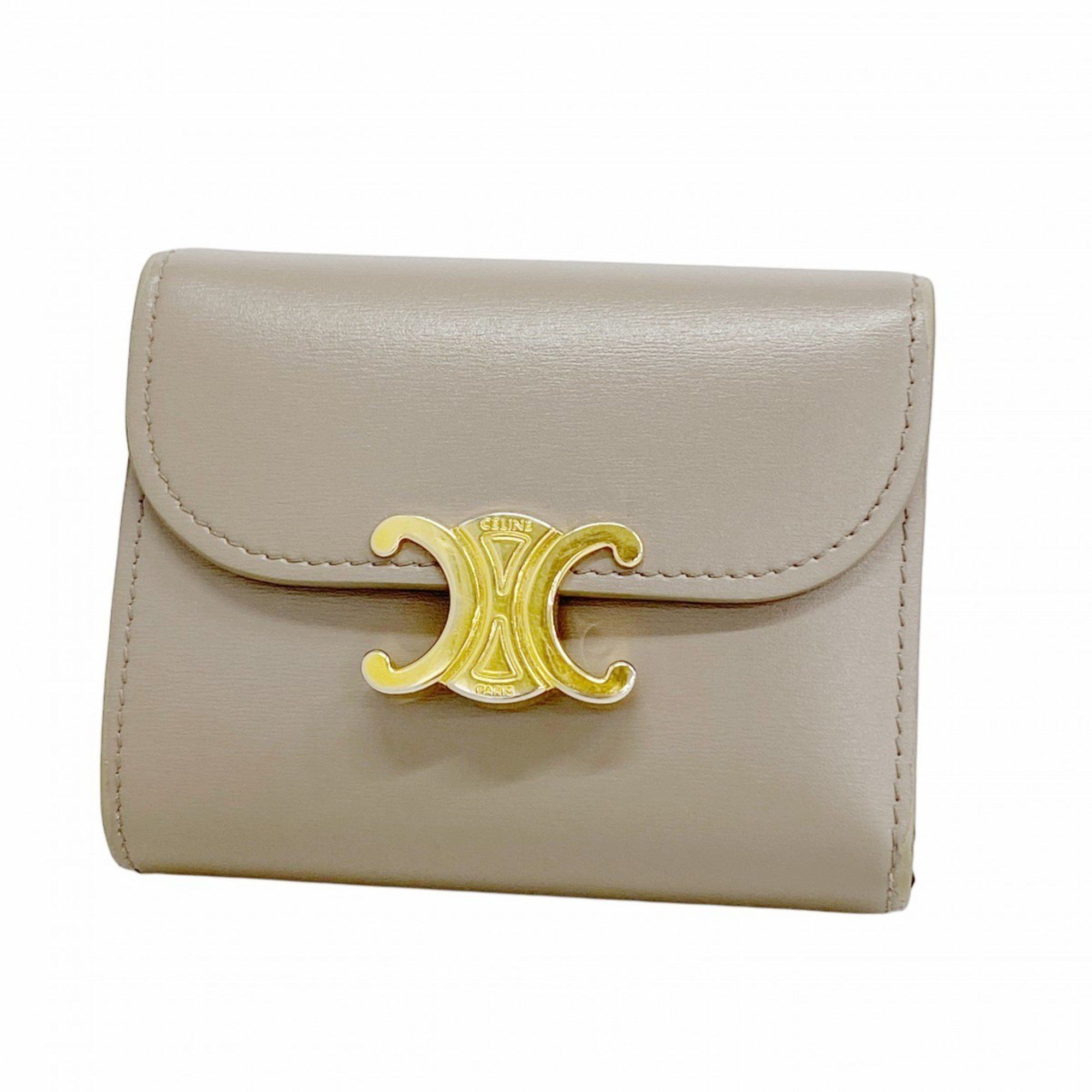 Celine Triomphe Leather Tri-fold Wallet, Brown, Women's