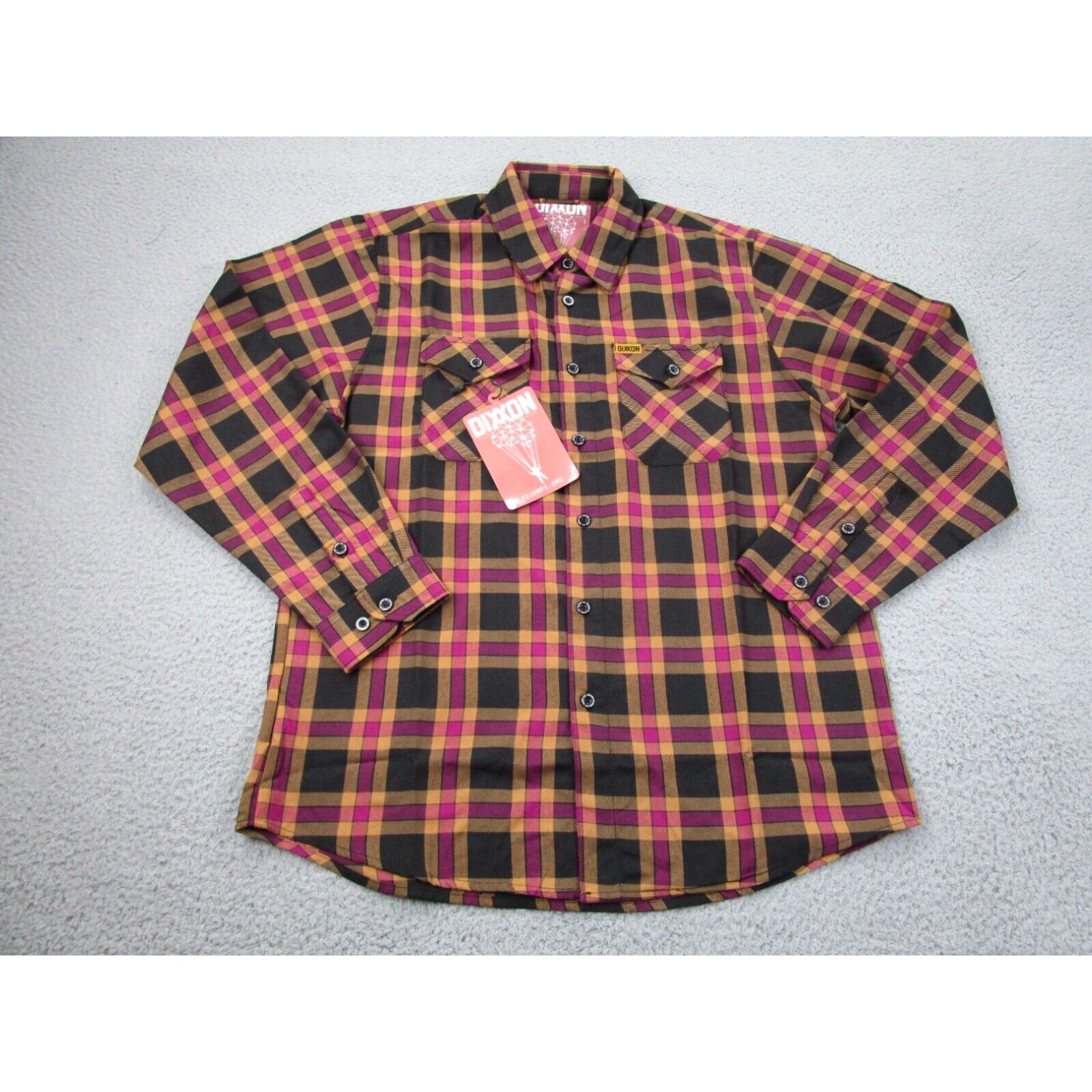 image of Dixxon Shirt Mens L Black Purple Beige Flannel Adult Plaid 22 Jumps in White (Size Large)