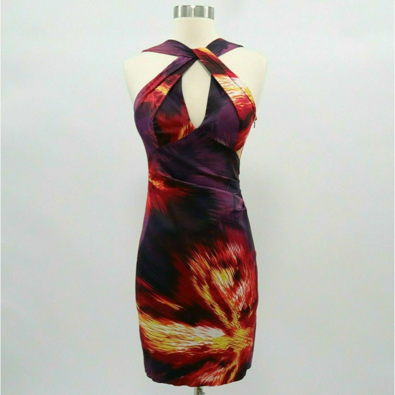 image of Karen Millen Halter Wiggle Dress Us4 Uk8 Keyhole Satin Purple Red in White, Women's (Size Small)