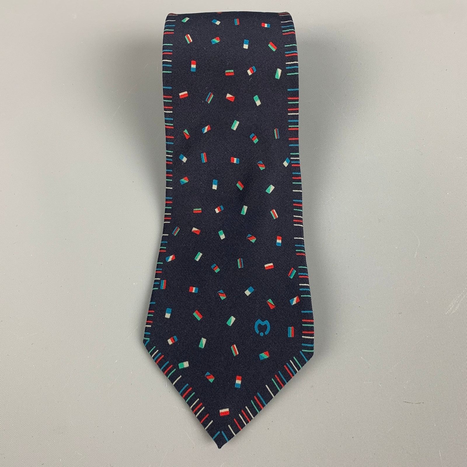 Mila Schon MILA SCHON Black Multi-Color Flags Silk Tie Size ONE SIZE - 2 Thumbnail