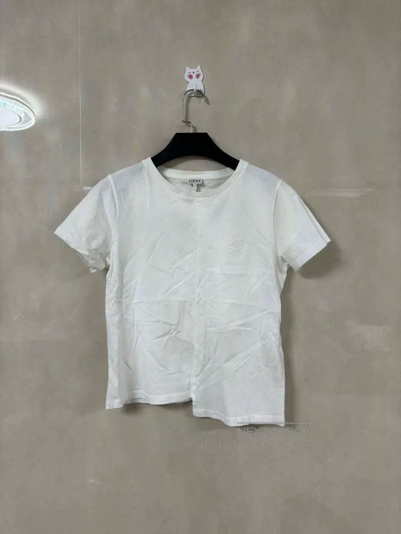 Loewe Loewe White Embroidered Small Logo Irregular Hem Short Sle Size S / US 4 / IT 40 - 1 Thumbnail