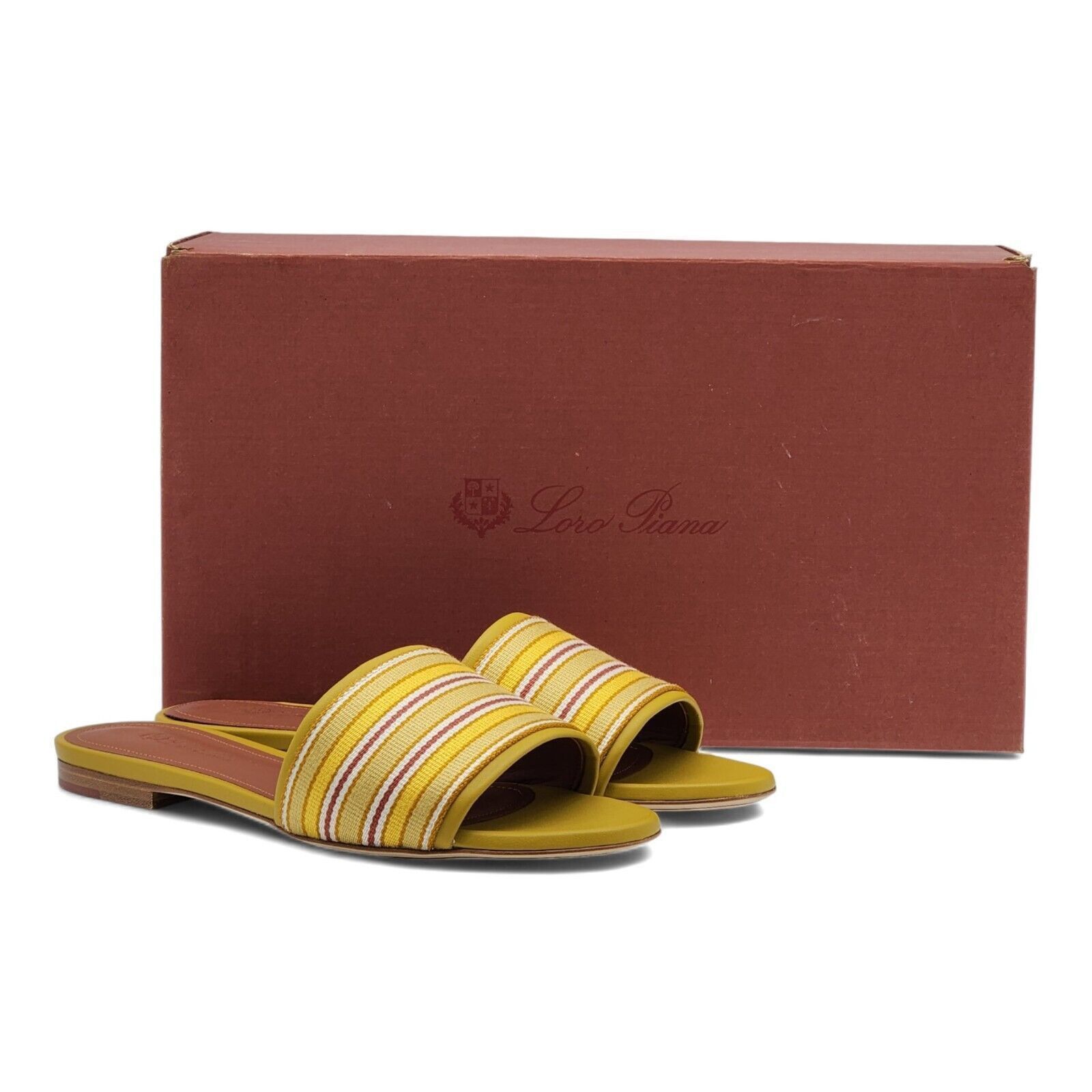 Loro Piana The Suitcase Stripe Sandals Fabric Leather Yellow 36.5 $750 Size US 6.5 / IT 36.5 - 3 Thumbnail
