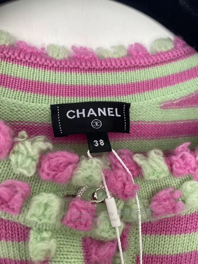Chanel Chanel Pink-green striped lace knitted cardigan coat Size XS / US 0-2 / IT 36-38 - 4 Thumbnail