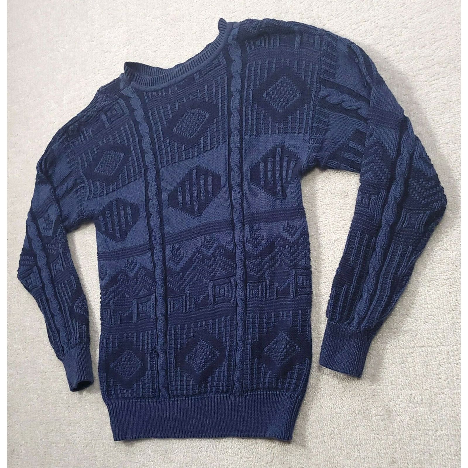 Vintage VINTAGE Bellagio Cable Knit Sweater Mens Medium Blue Made In USA Size US M / EU 48-50 / 2 - 2 Thumbnail