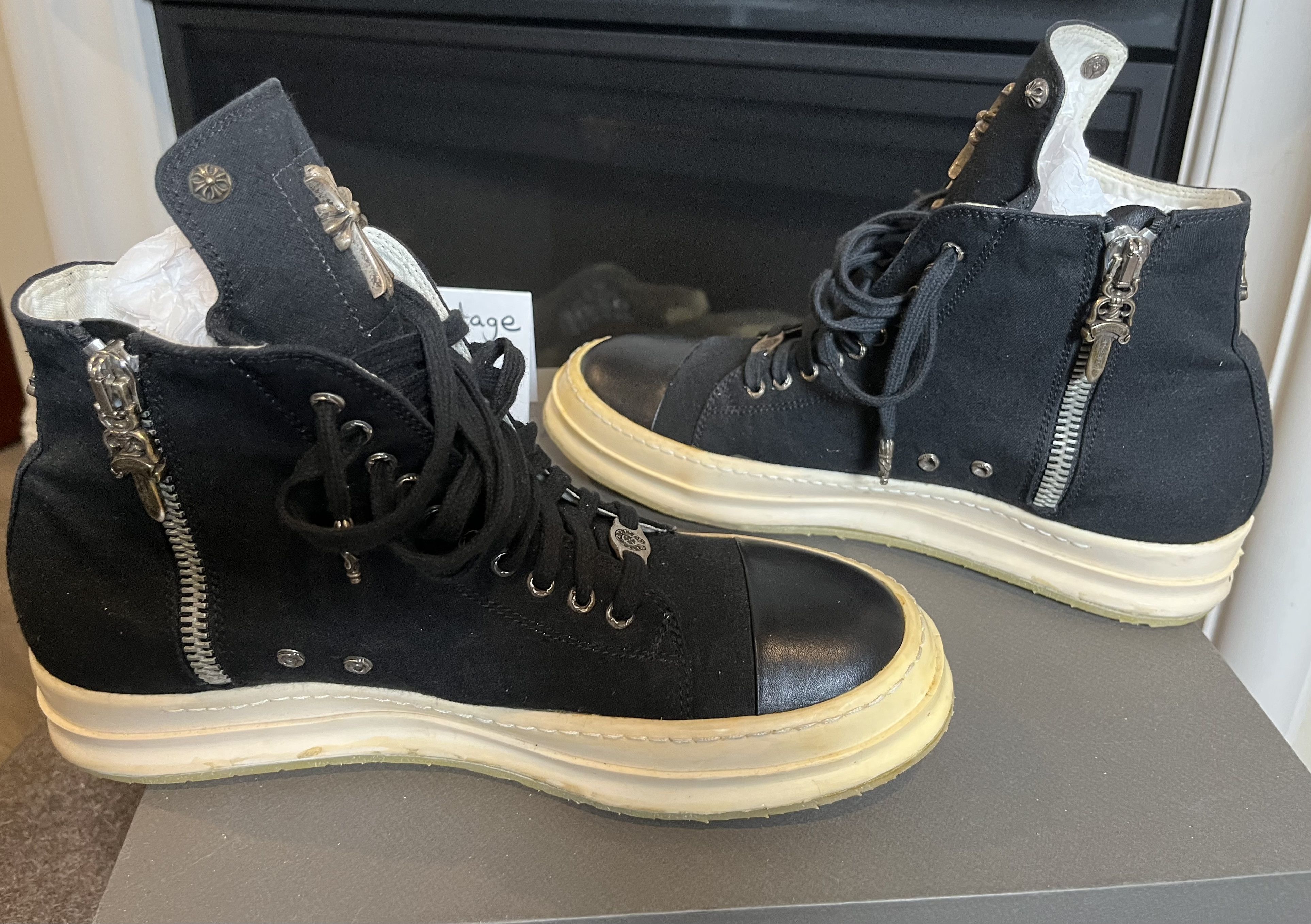 RICK OWENS CHROME HEARTS RAMONES, BLACK TOE, STAPLE HEEL