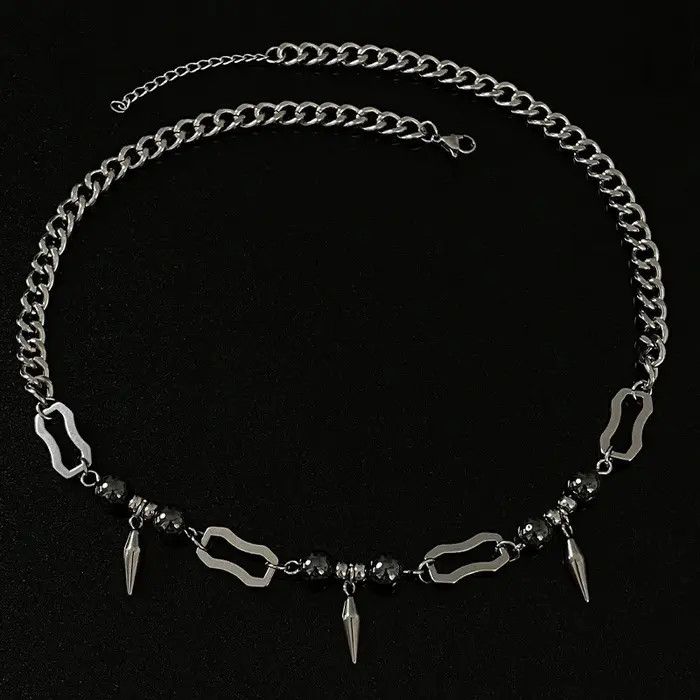 Jewelry Titanium Steel Rivets Cuban Chain Necklace Size ONE SIZE - 6 Thumbnail