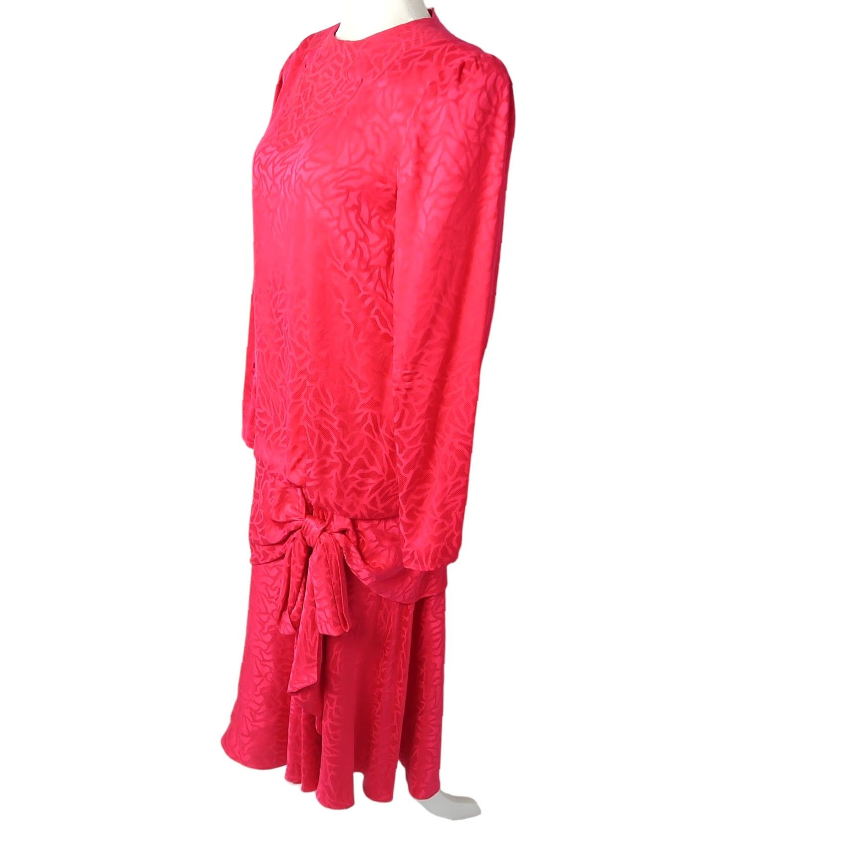 Pinko VINTAGE Argenti Dress Blouson 80s Silk Drop Waist Midi Party Pink 4 Womens Size S / US 4 / IT 40 - 3 Thumbnail