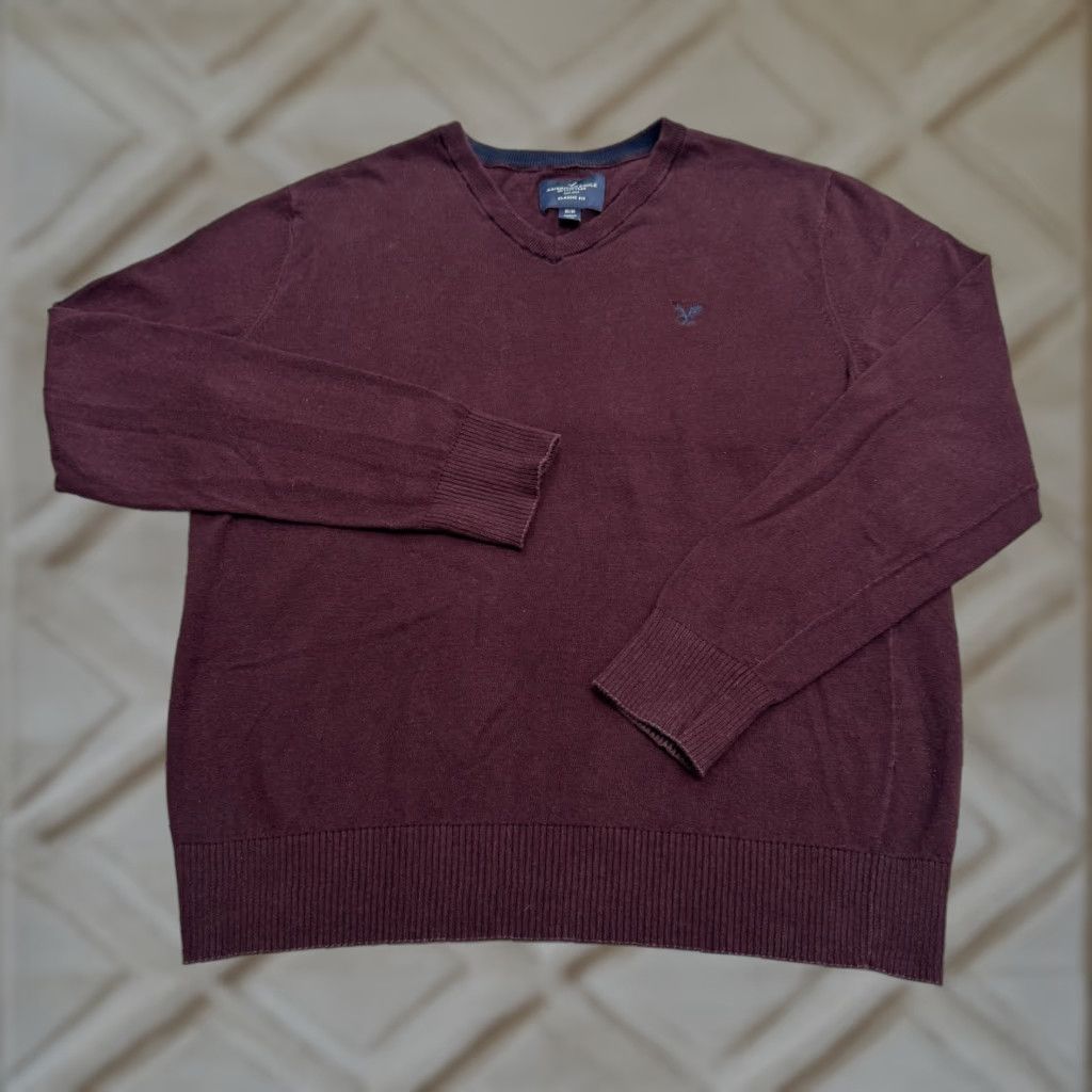 American Eagle Outfitters American Eagle Outfitters Sweater Shirt Mens M V-Neck Knit Pullover Maroon Red Solid Classic Preppy Knitwear Casual Scarf? Size US M / EU 48-50 / 2 - 1 Thumbnail