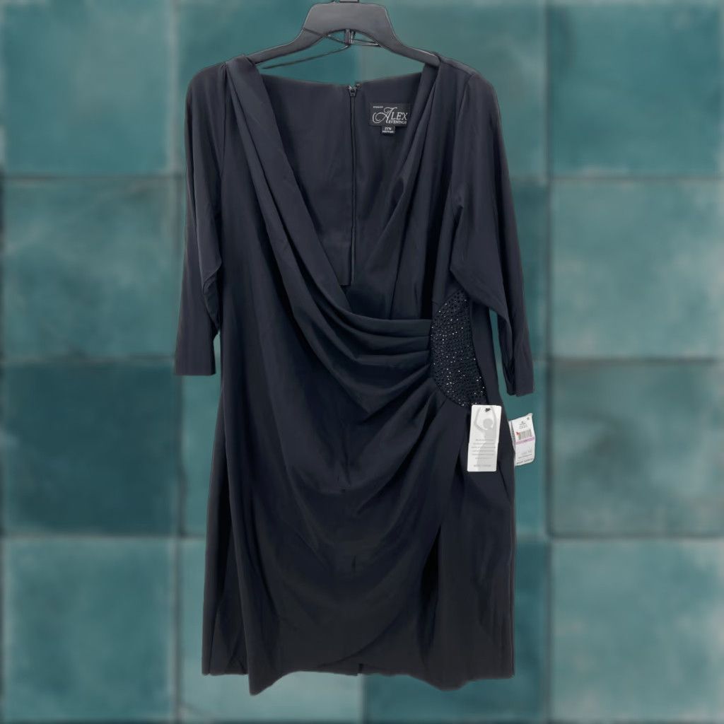 Alex Evenings Alex Evenings Dress Womens 22W Black 3/4 Sleeve Embellished Ruched Cocktail NWT (VINTAGE: No) Size 3XL / US 20-22 - 1 Thumbnail