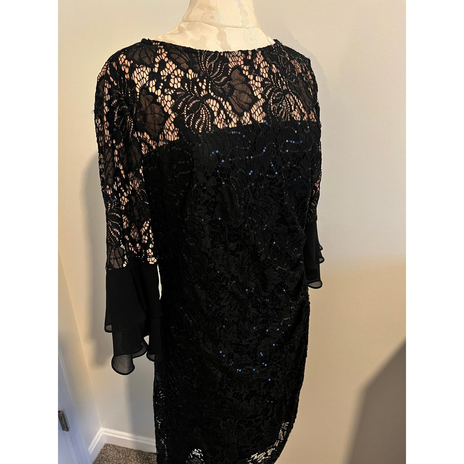 self portrait off the shoulder guipure lace midi dress Black Guipure Lace Button Midi Dress – self-portrait-US main image 0