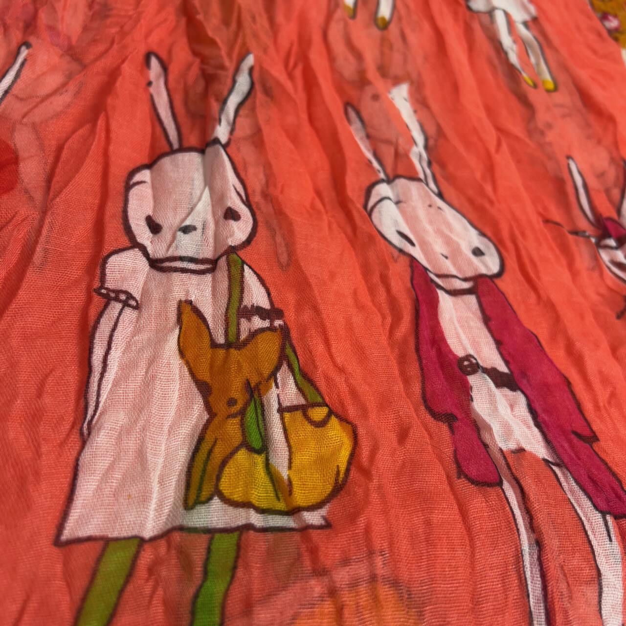 Designer RARE Geoffrey Carroll Creepy Bunnies Designer Scarf Size ONE SIZE - 2 Thumbnail