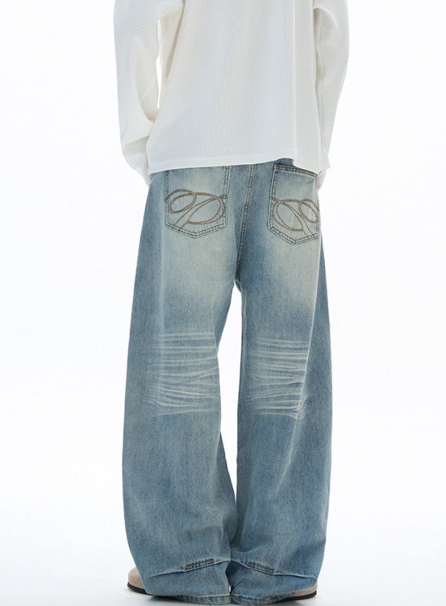 Japanese Brand Men's American street distressed curved wide-leg jeans Size US 32 / EU 48 - 4 Thumbnail