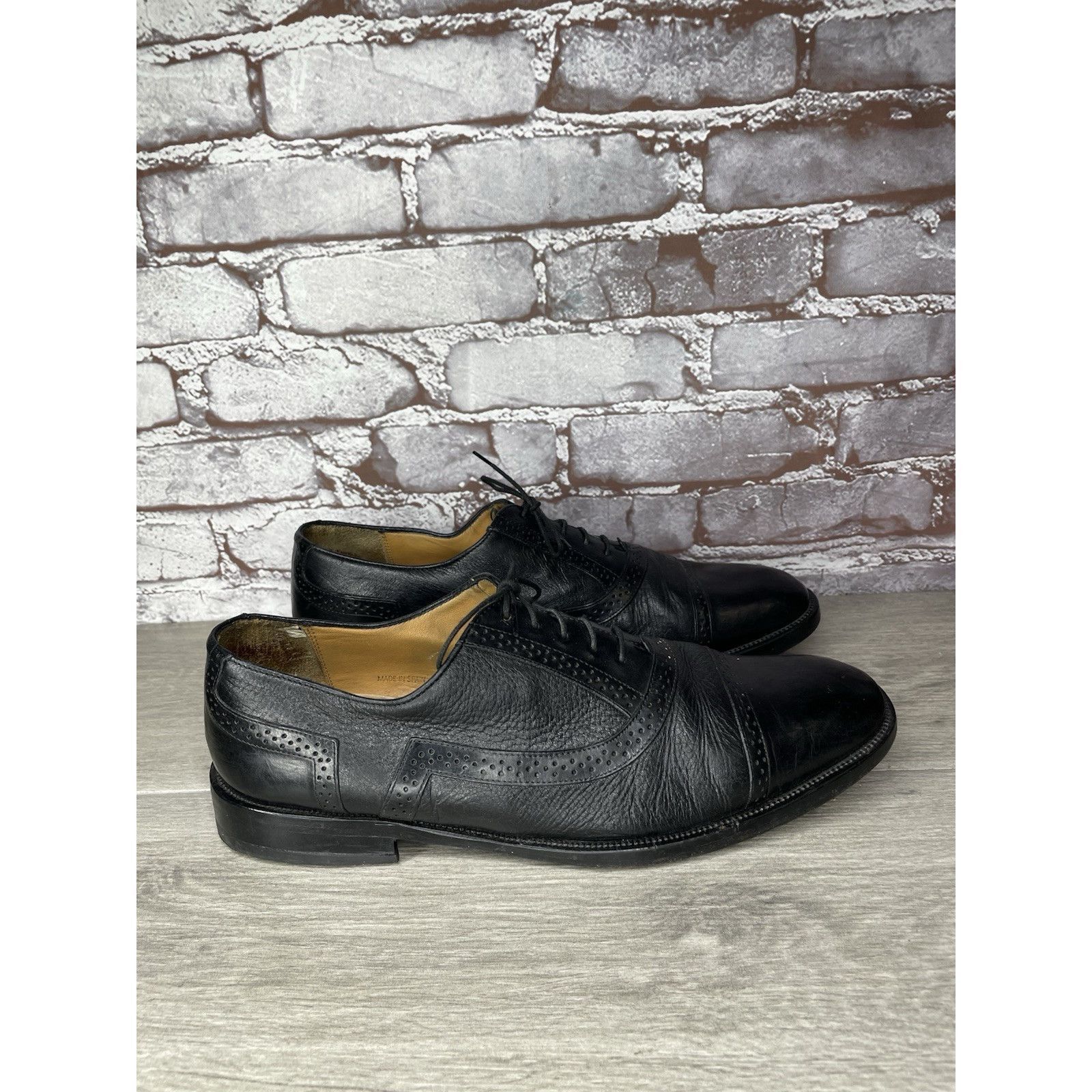 Mezlan Mezlan Marque Black Leather Deerskin Cap Toe Brogue Oxfords Size US 11 / EU 44 - 7 Thumbnail