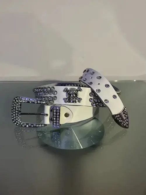 Low Light Studios Y2K Rhinestone Skull Belt (white) Size 32 - 2 Thumbnail