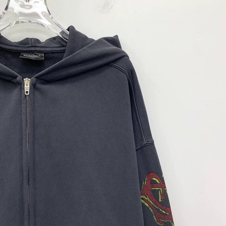 Balenciaga Balenciaga Black monogrammed cotton hooded zip-up long-sle Size US S / EU 44-46 / 1 - 3 Thumbnail