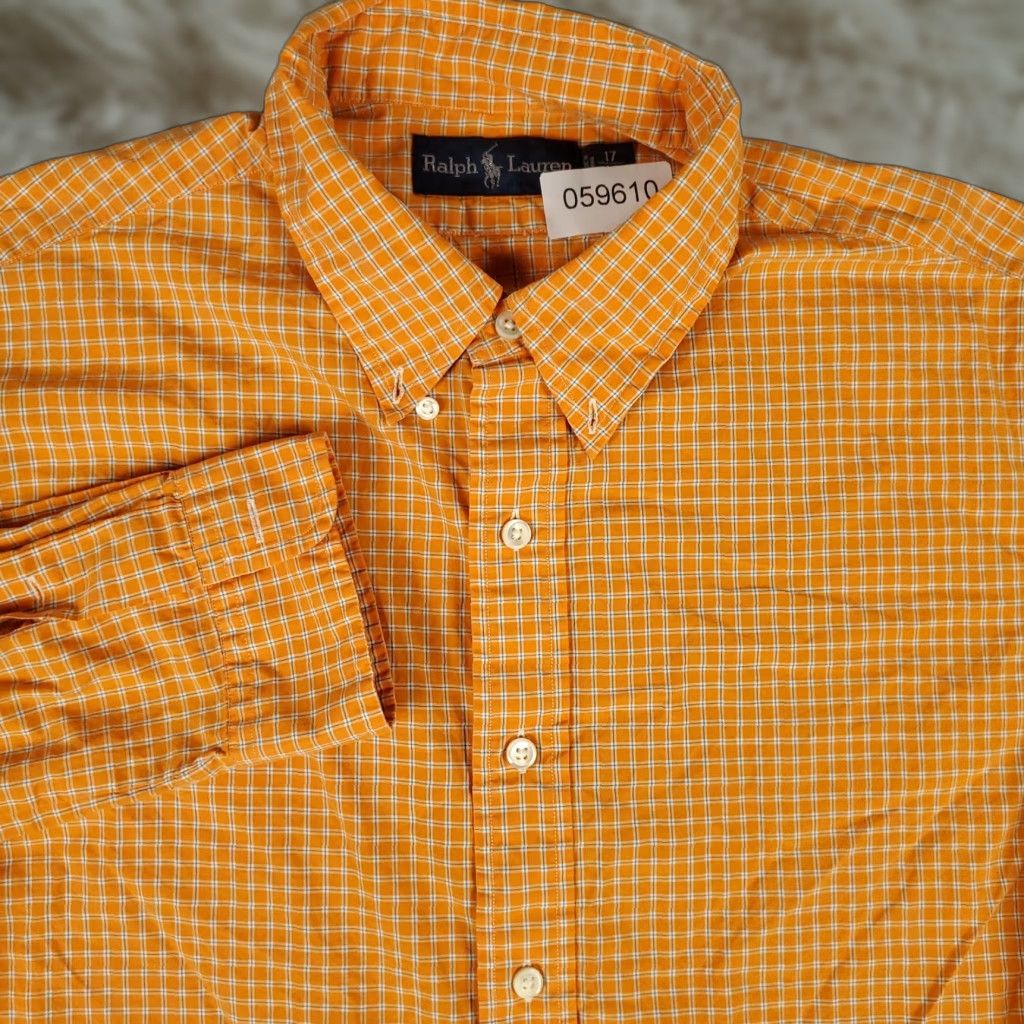 Ralph Lauren Ralph Lauren Dress Shirt Mens 17 Orange Plaid Extra Slim Fit Button-Down Long Sleeve Classic Modern Size 46R - 1 Thumbnail