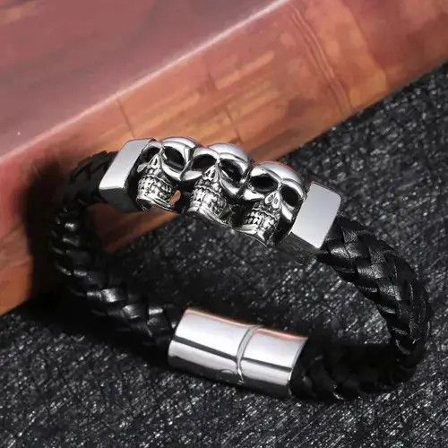 Japanese Brand Braid Rope Triples Skull Head Bracelet Size ONE SIZE - 2 Thumbnail