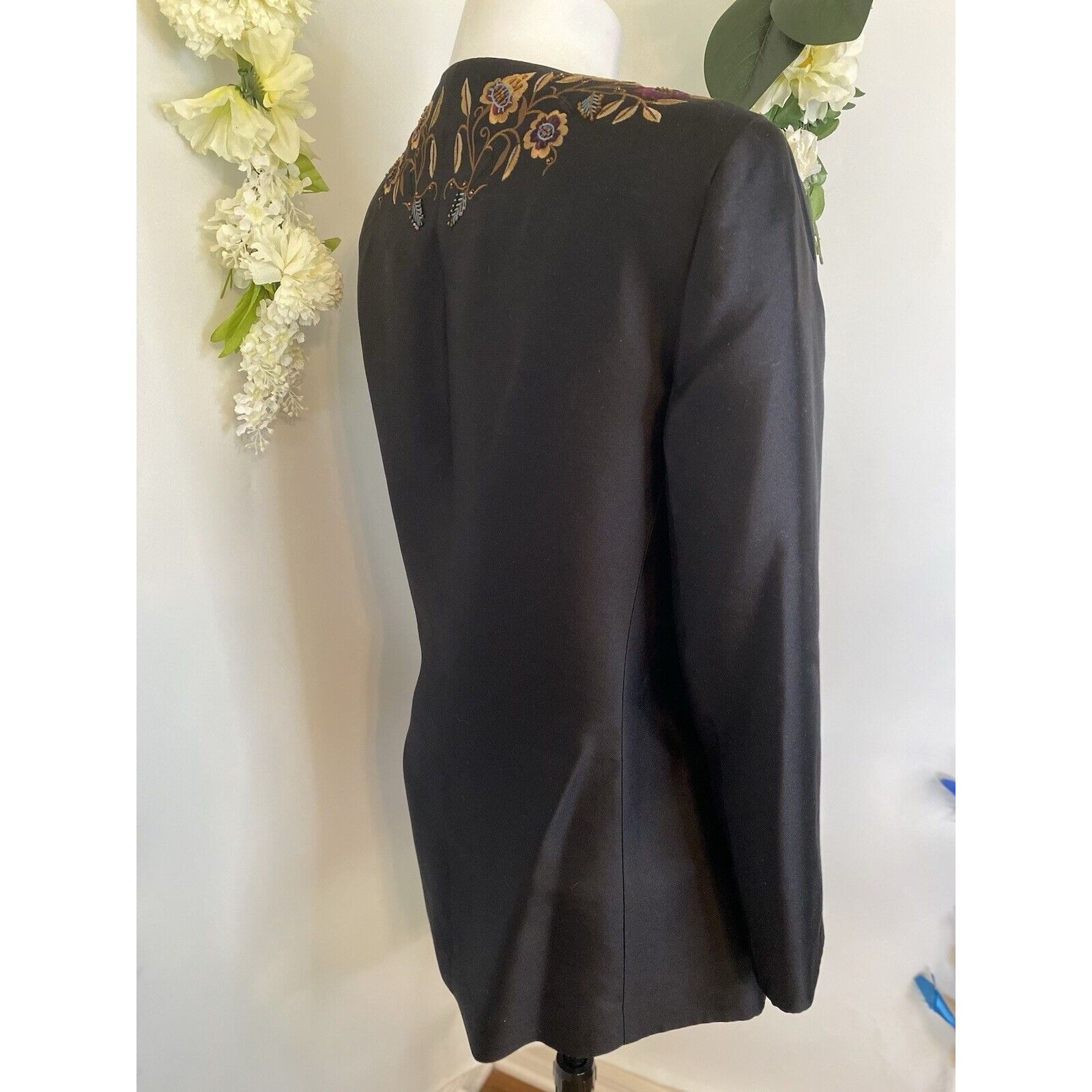 Vintage Dana Buchman Vintage Silk Jacket Long 90s Floral Embroidered Size S / US 4 / IT 40 - 23 Thumbnail