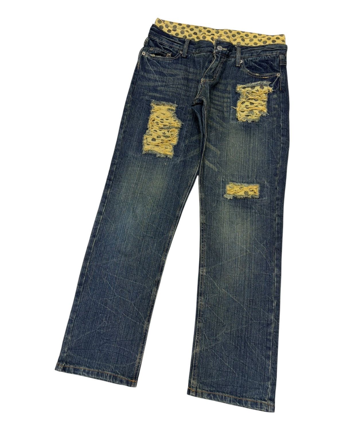 If Six Was Nine Vintage Double Waist Polkadot Mud Wash Distressed Denim Jean Size US 30 / EU 46 - 5 Thumbnail