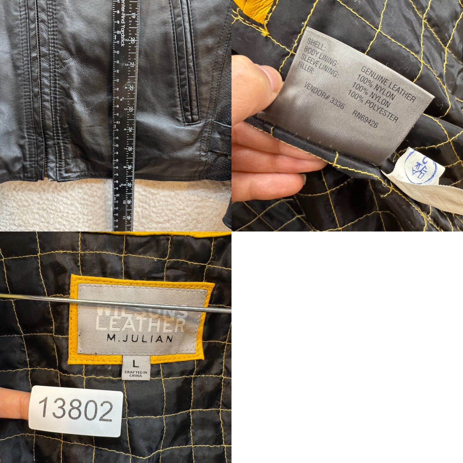 Wilson VINTAGE Wilson's Leather Jacket Large Black Yellow Stripe Cafe Moto M Julian Jacket Size US L / EU 52-54 / 3 - 9 Thumbnail