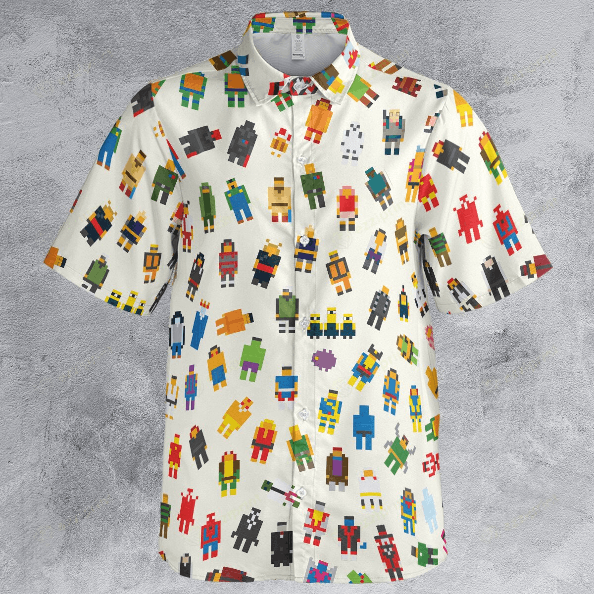 Designer × The Unbranded Brand Famous Characters Pixel Button Down Shirt, Retro 8-Bit Shirt Size US L / EU 52-54 / 3 - 2 Thumbnail