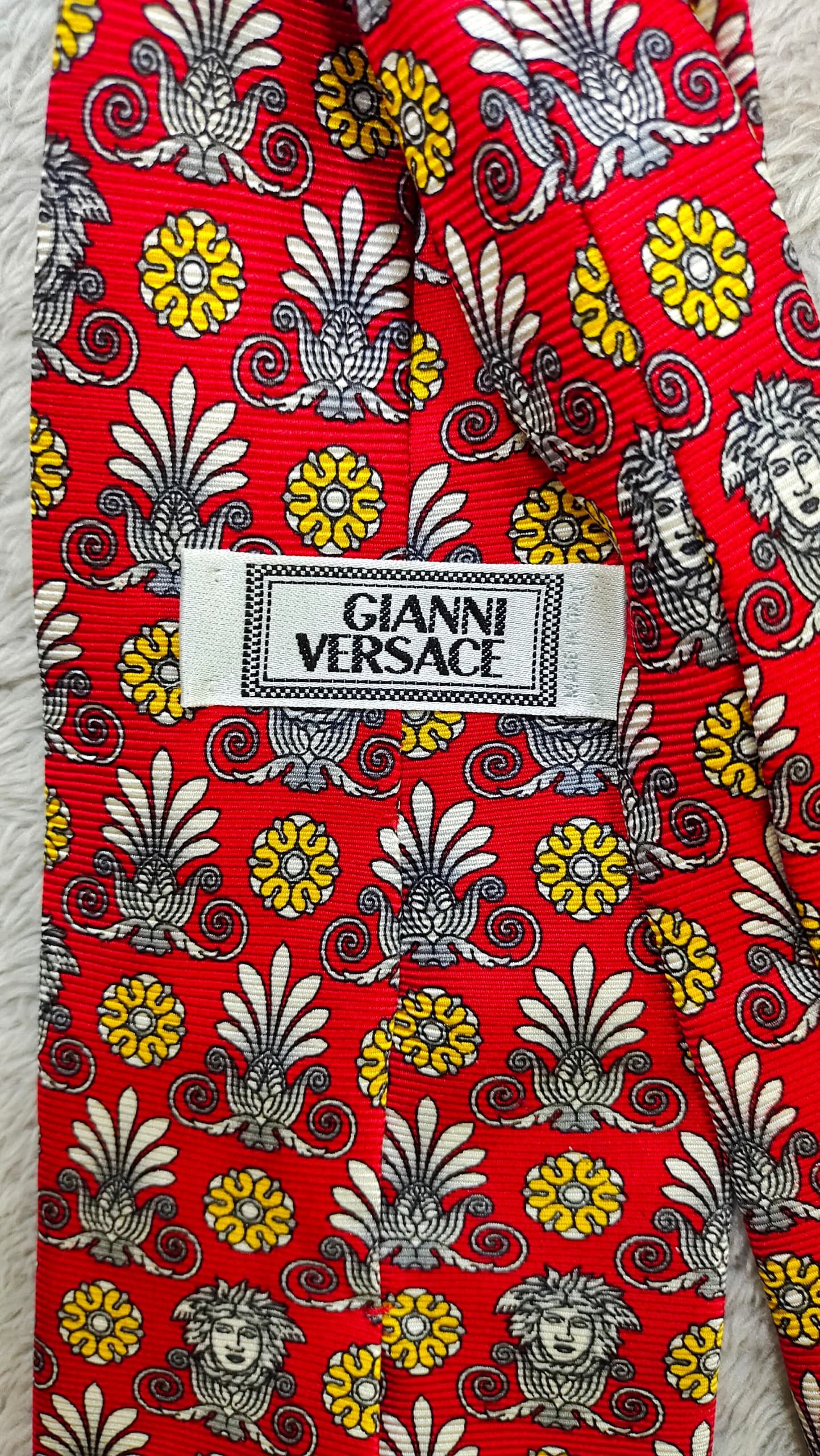 Versace Gianni Versace Red Tie Medusa Head & Baroque Floral Pattern Size ONE SIZE - 6 Thumbnail