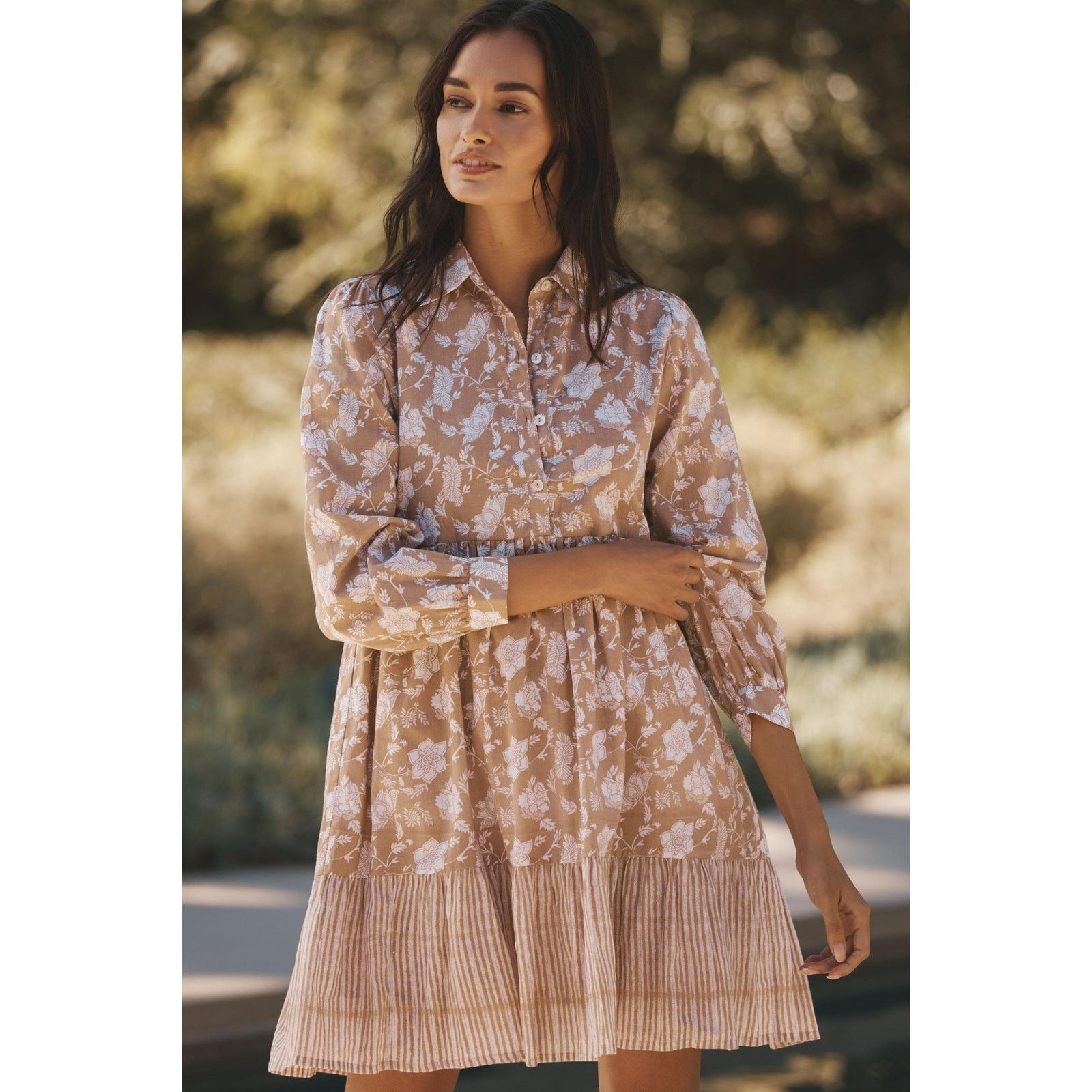 Anthropologie NWT Ro's Garden Romy Mini Dress $200 LARGE Brown Floral Size L / US 10 / IT 46 - 1 Thumbnail
