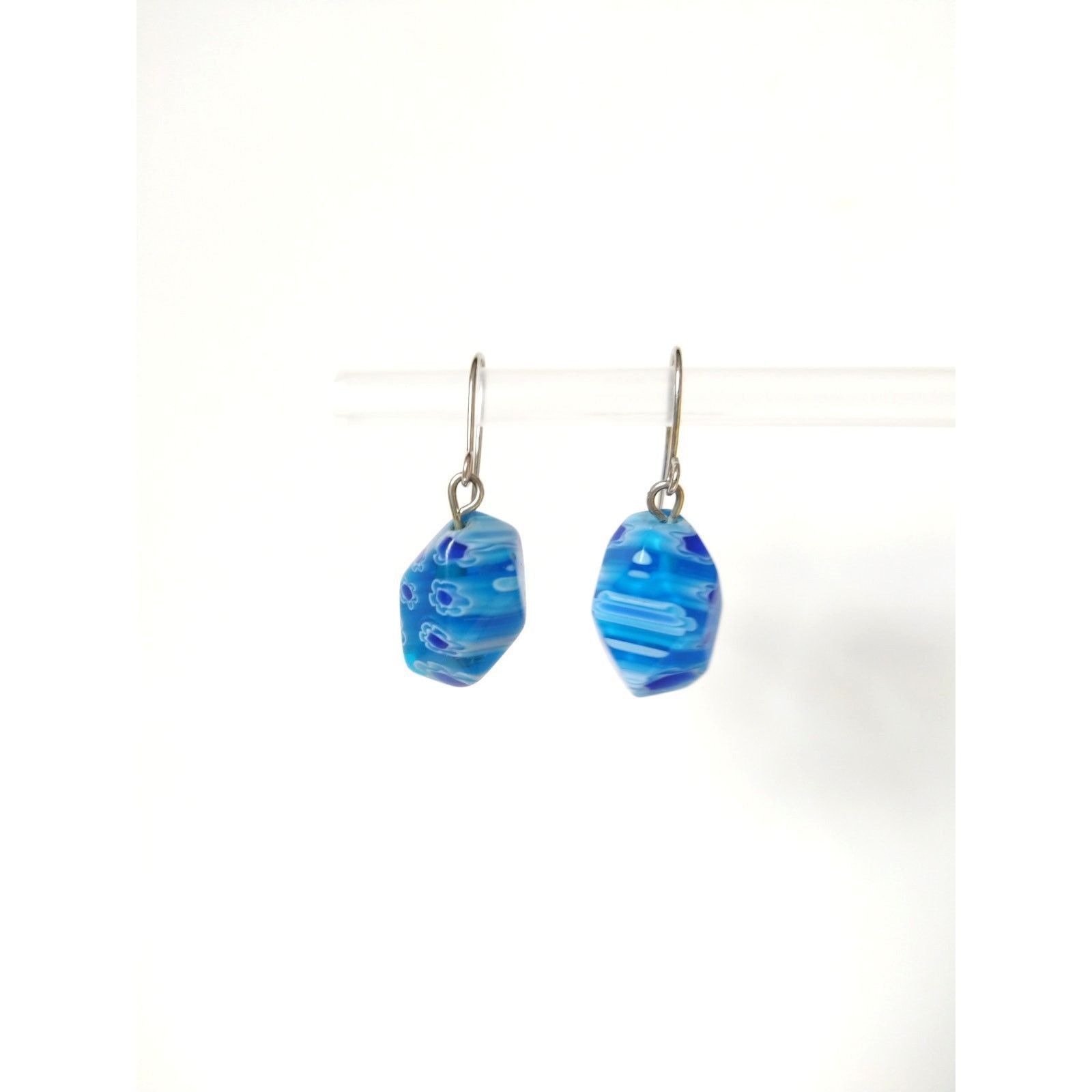 The Unbranded Brand Millefiori Glass Bead Aqua Royal Blue Dangle Drop Earrings Size ONE SIZE - 4 Thumbnail