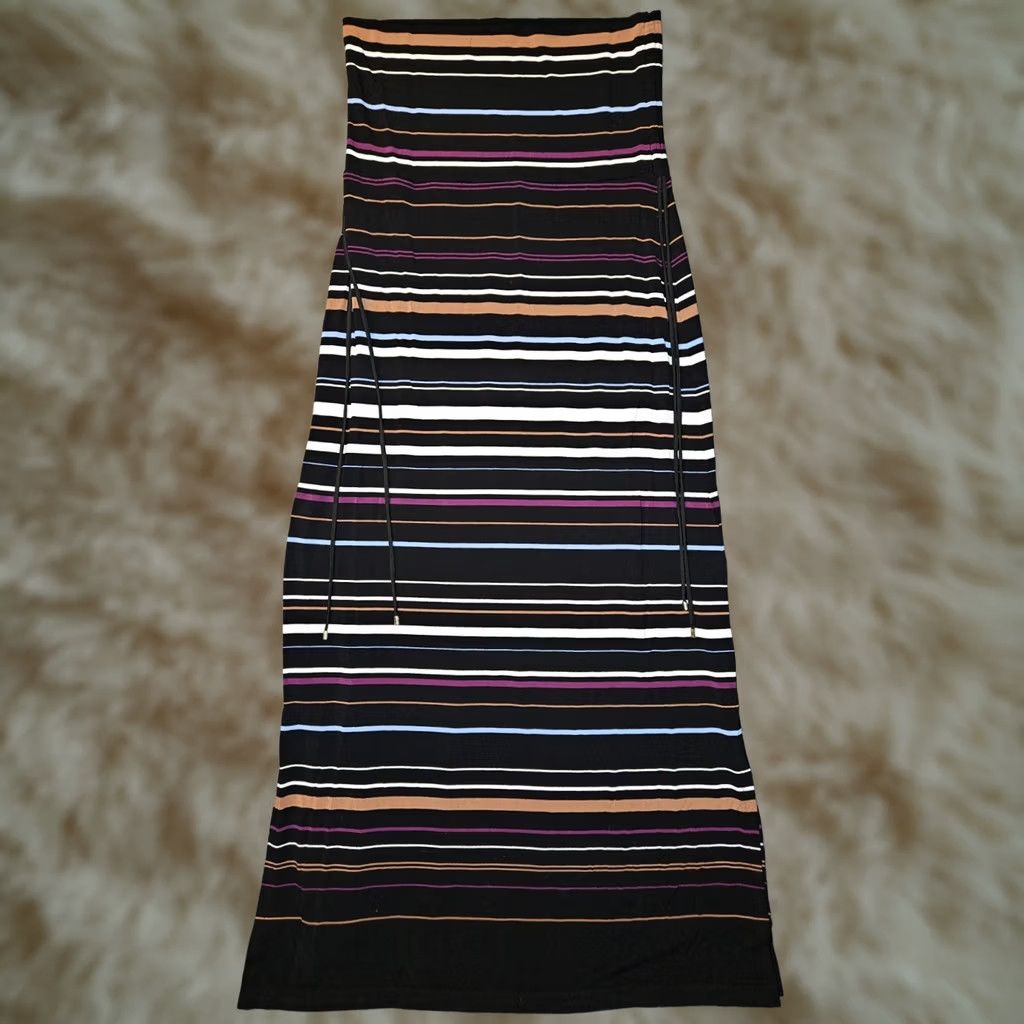 White House Black Market VINTAGE White House Black Market Maxi Strapless Dress Medium Black Striped Self Tie Size M / US 6-8 / IT 42-44 - 1 Thumbnail