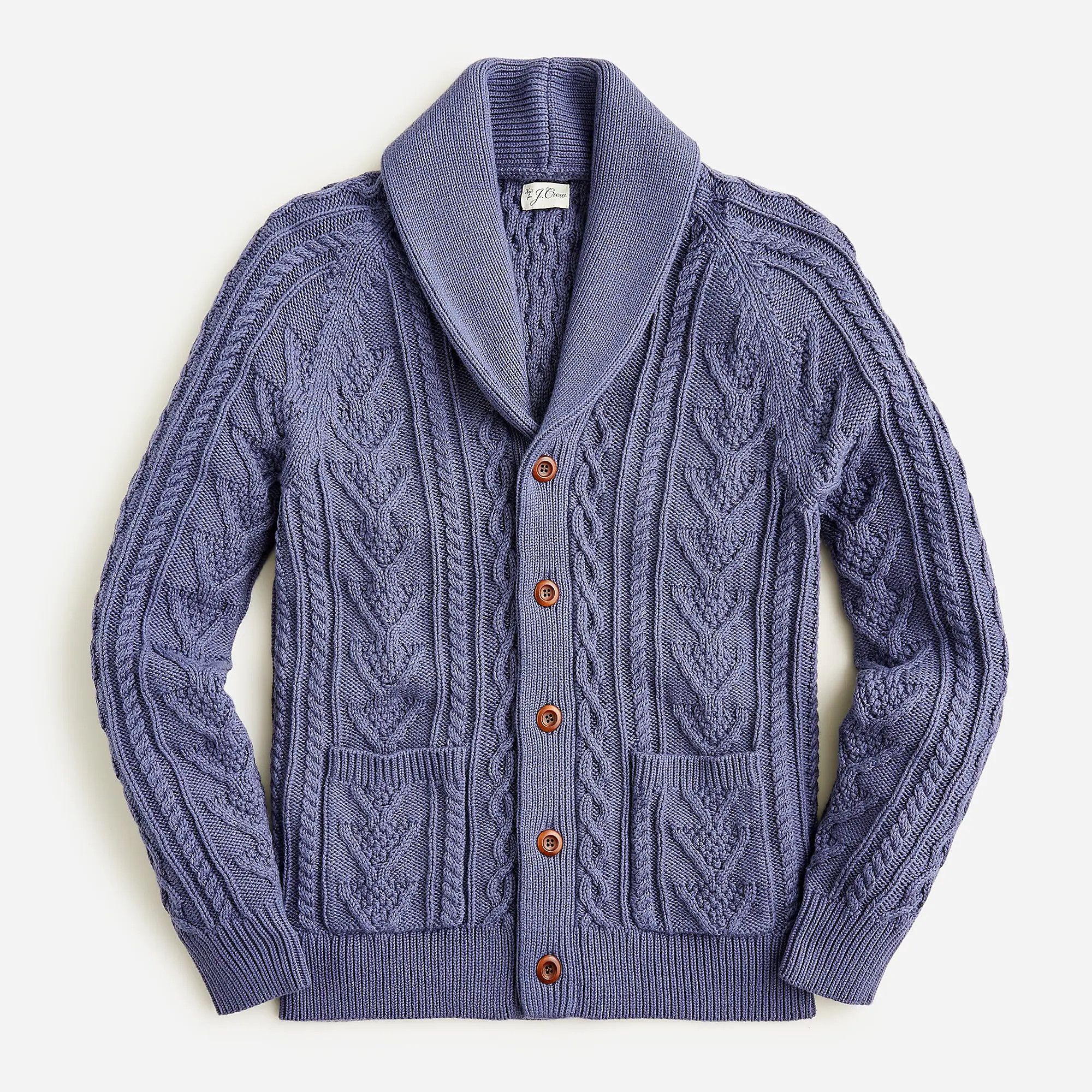 CREW Sweater Cable-Knit Shawl Collar Cardigan Dusty Navy