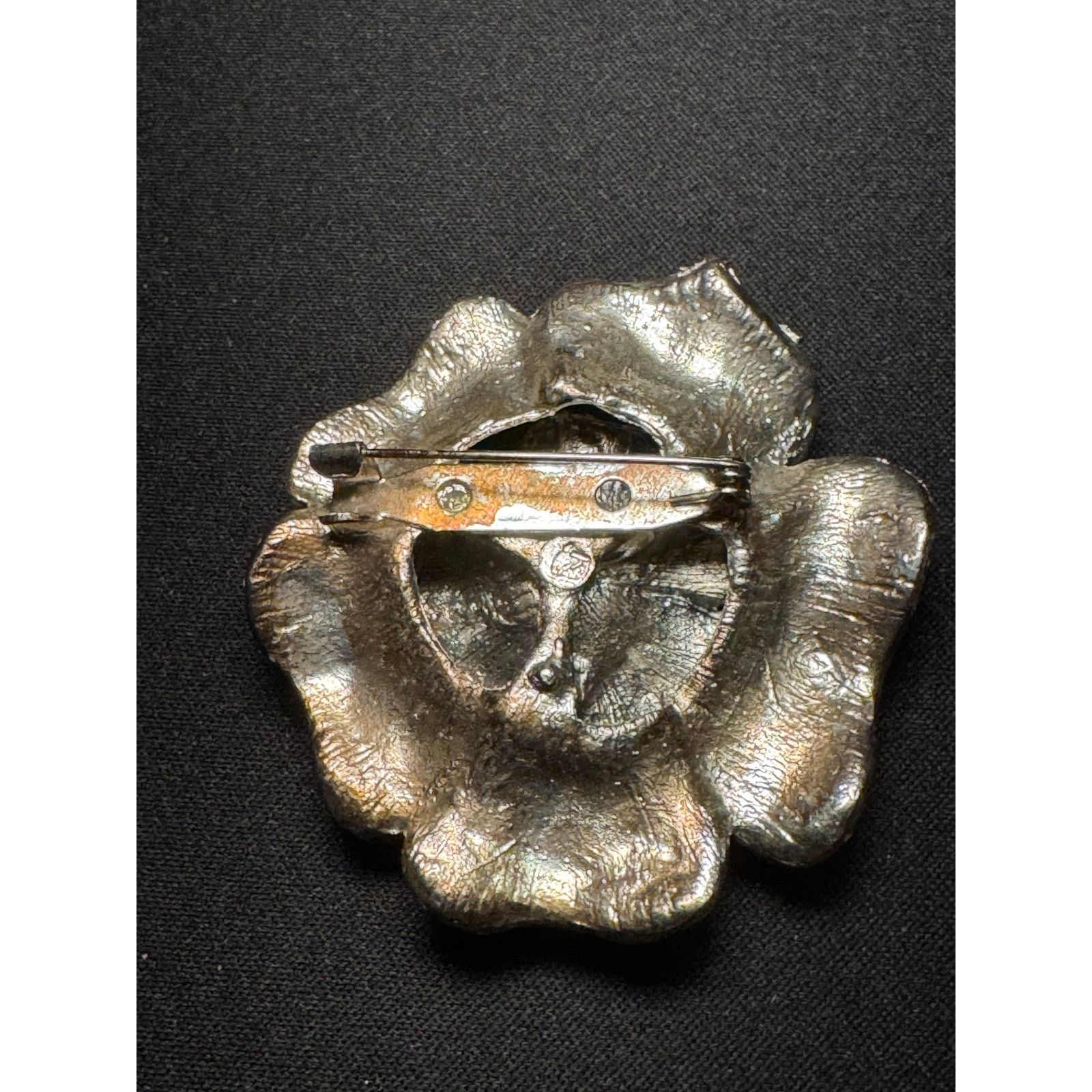 Other Large Black & Silver Enamel with Crystals Flower Brooch Size ONE SIZE - 4 Thumbnail